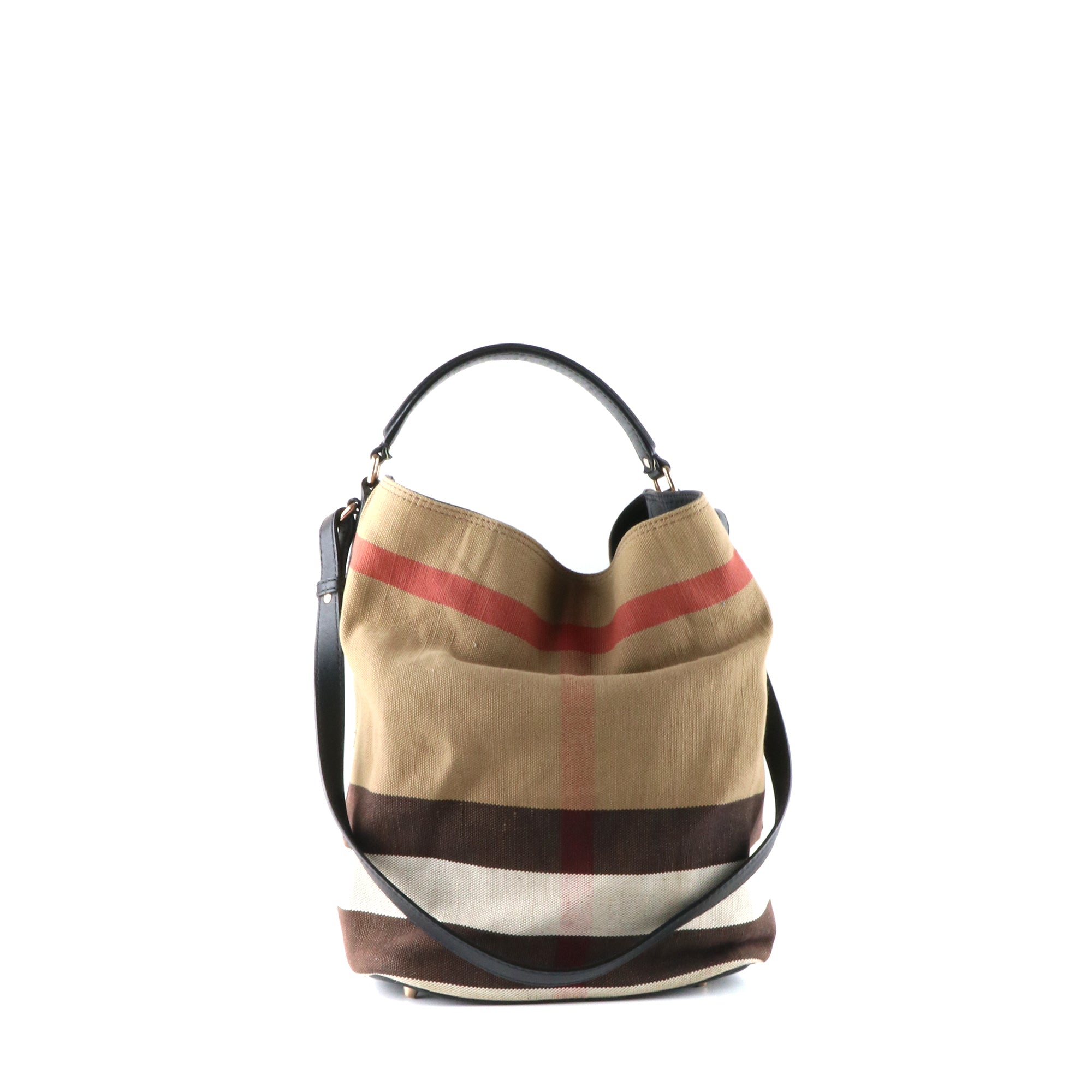 BURBERRY - Sac à main Ashby en toile et cuir noir