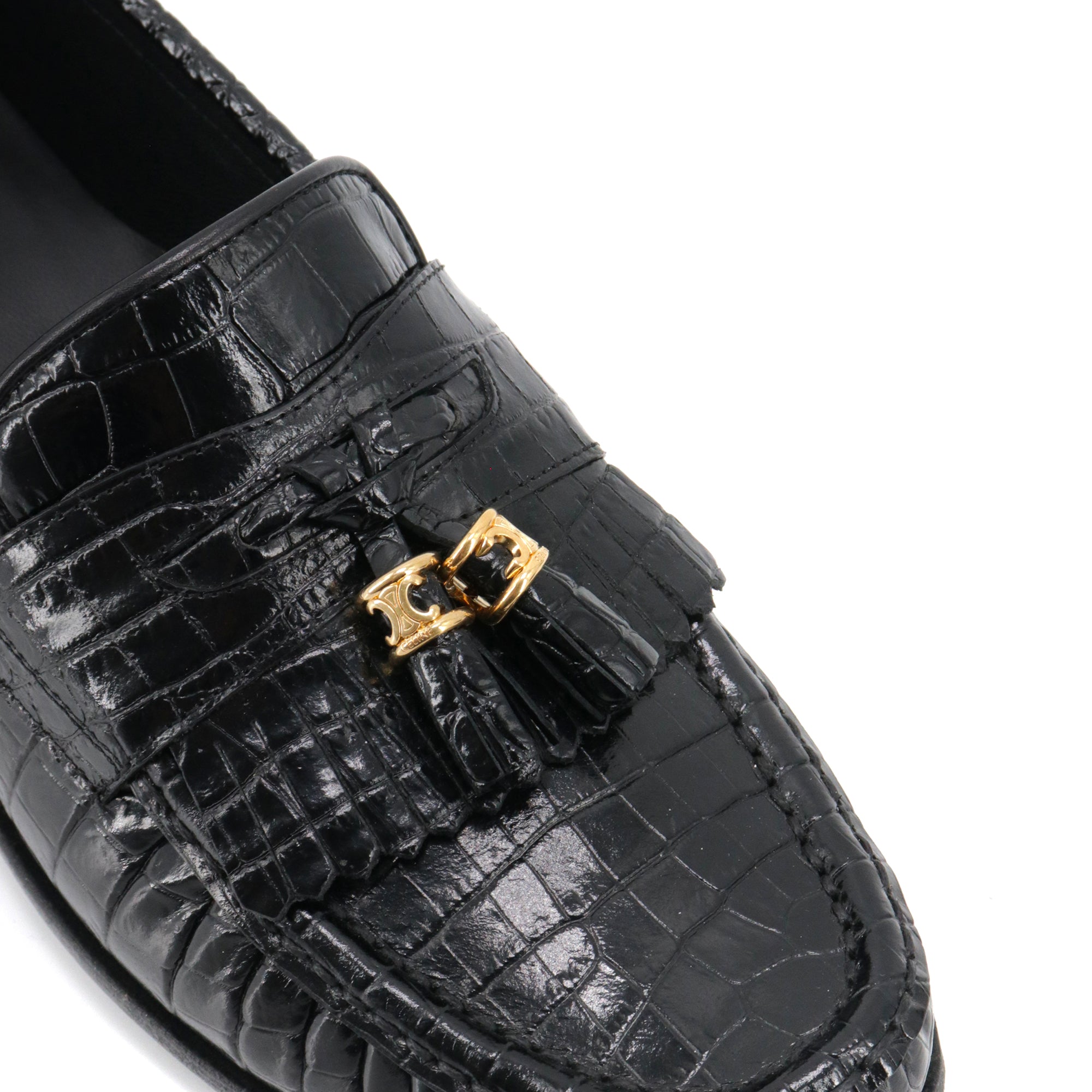 CELINE - Mocassins Triomphe Celine en cuir embossé croco noir (T37.5)