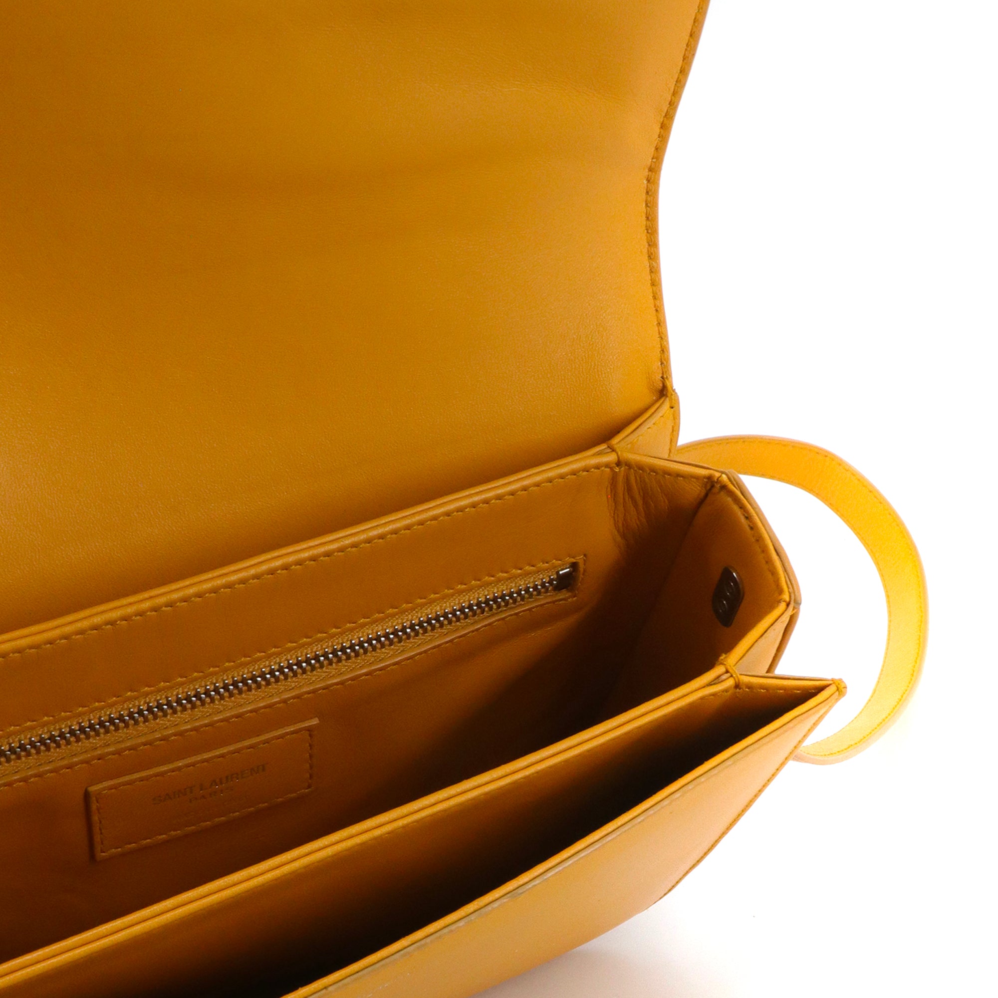 SAINT LAURENT - Sac à bandoulière Pavé Satchel Saint Laurent en cuir jaune moutarde