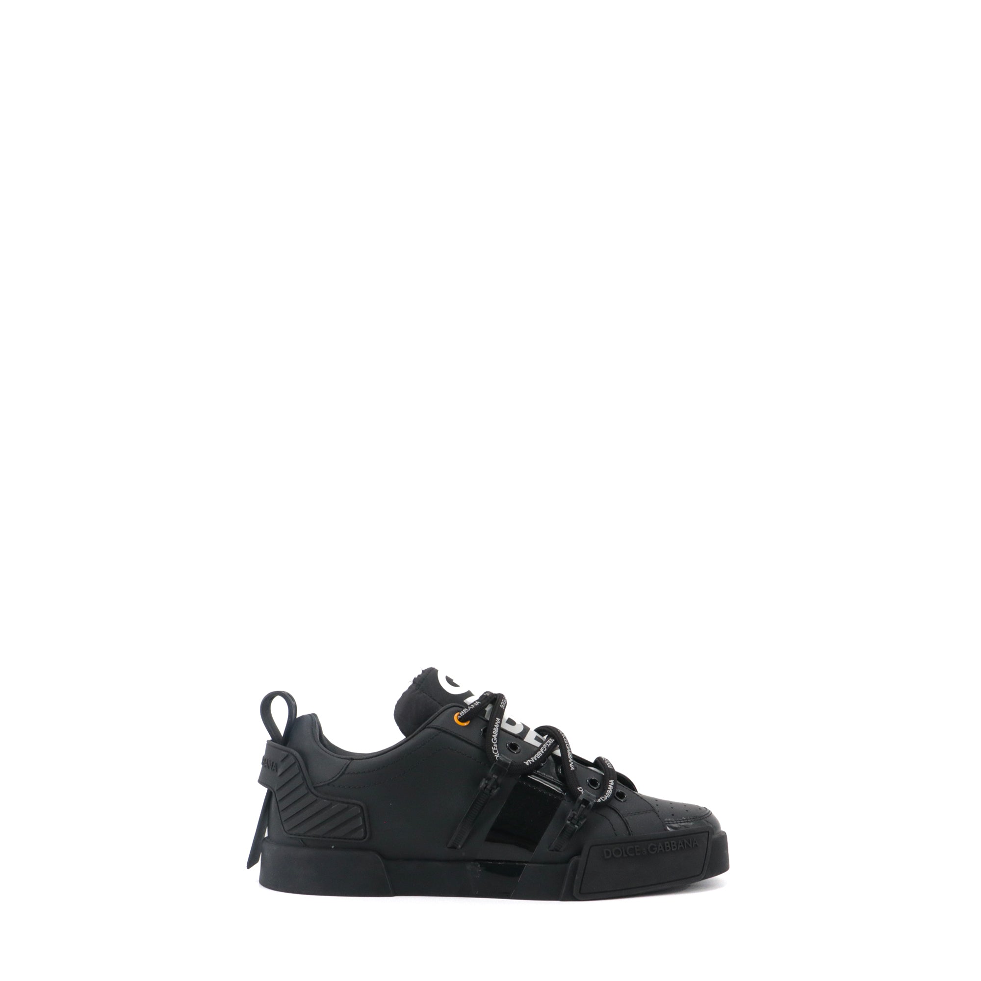 DOLCE & GABBANA - Sneakers Portofino Dolce & Gabbana en cuir de veau et verni noir (T38)