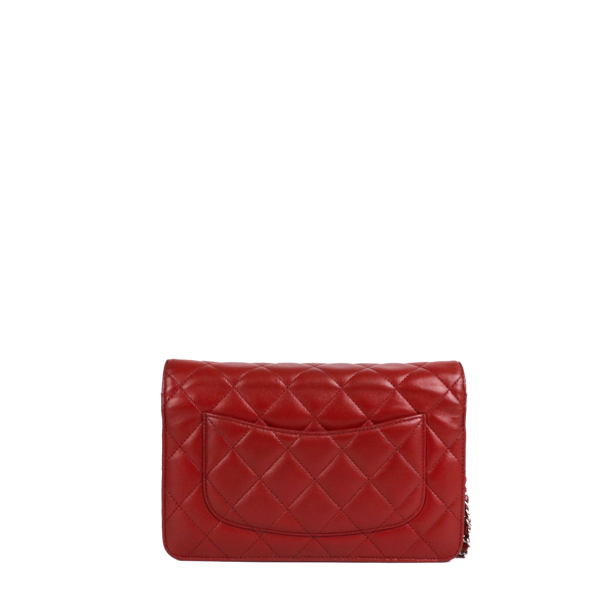 CHANEL - Sac Wallet On Chain Timeless/Classique Chanel en cuir lisse rouge bordeaux