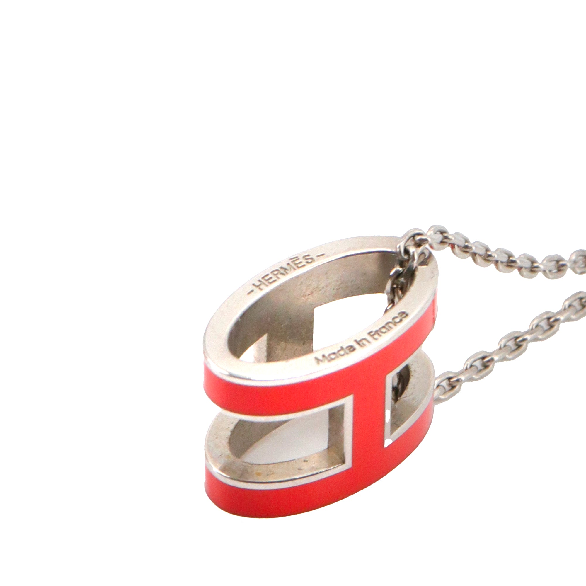 HERMÈS - Collier Pop H Hermès en métal argenté et émail orange