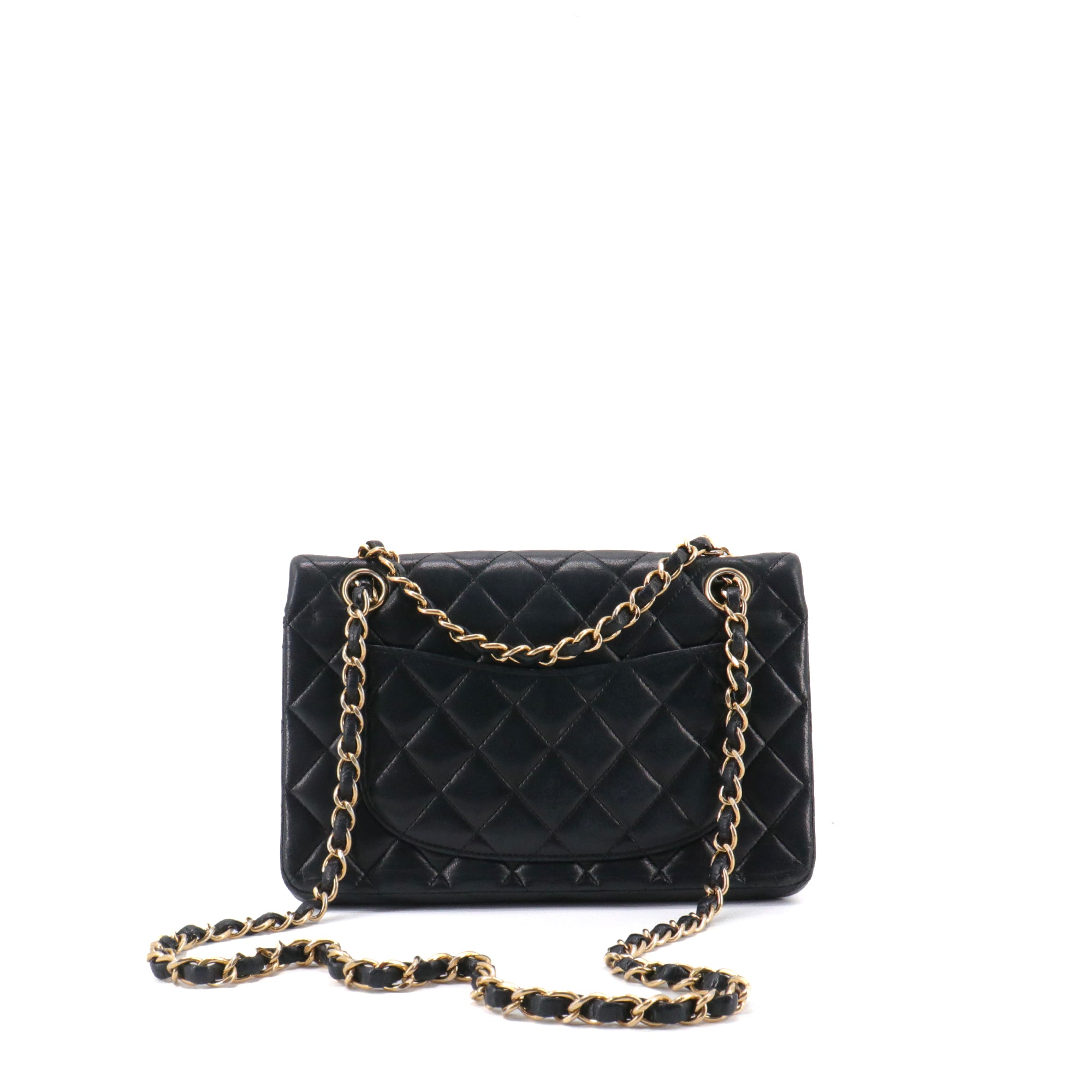 CHANEL - Sac à main Classique/Timeless 23 Chanel double flap en cuir matelassé noir