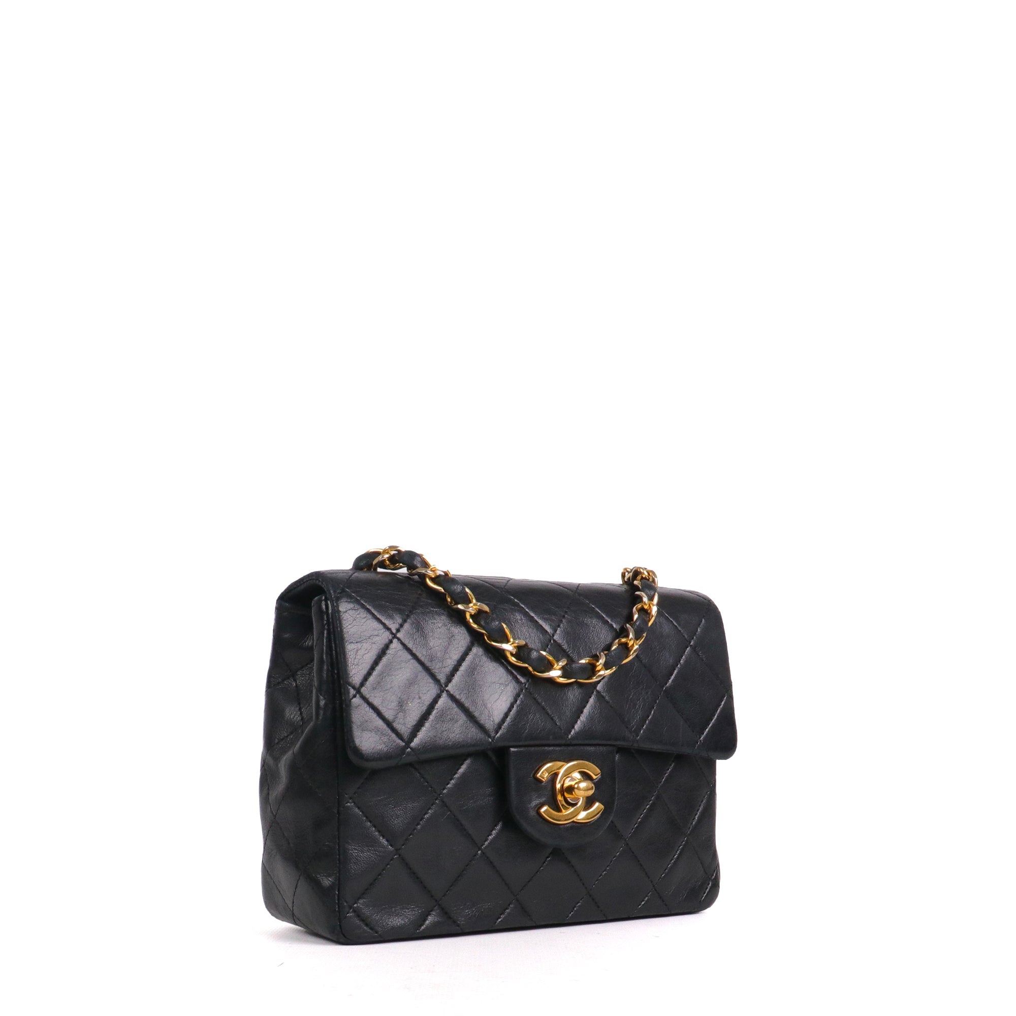 CHANEL - Sac à bandoulière Classique/Timeless Mini Square Chanel en cuir noir vintage