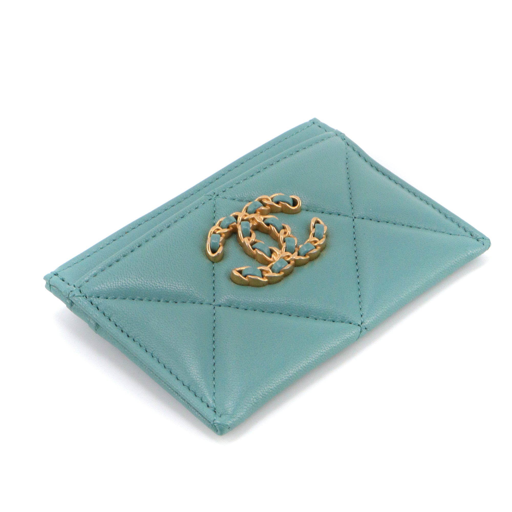 CHANEL - Porte cartes 19 Chanel en cuir bleu