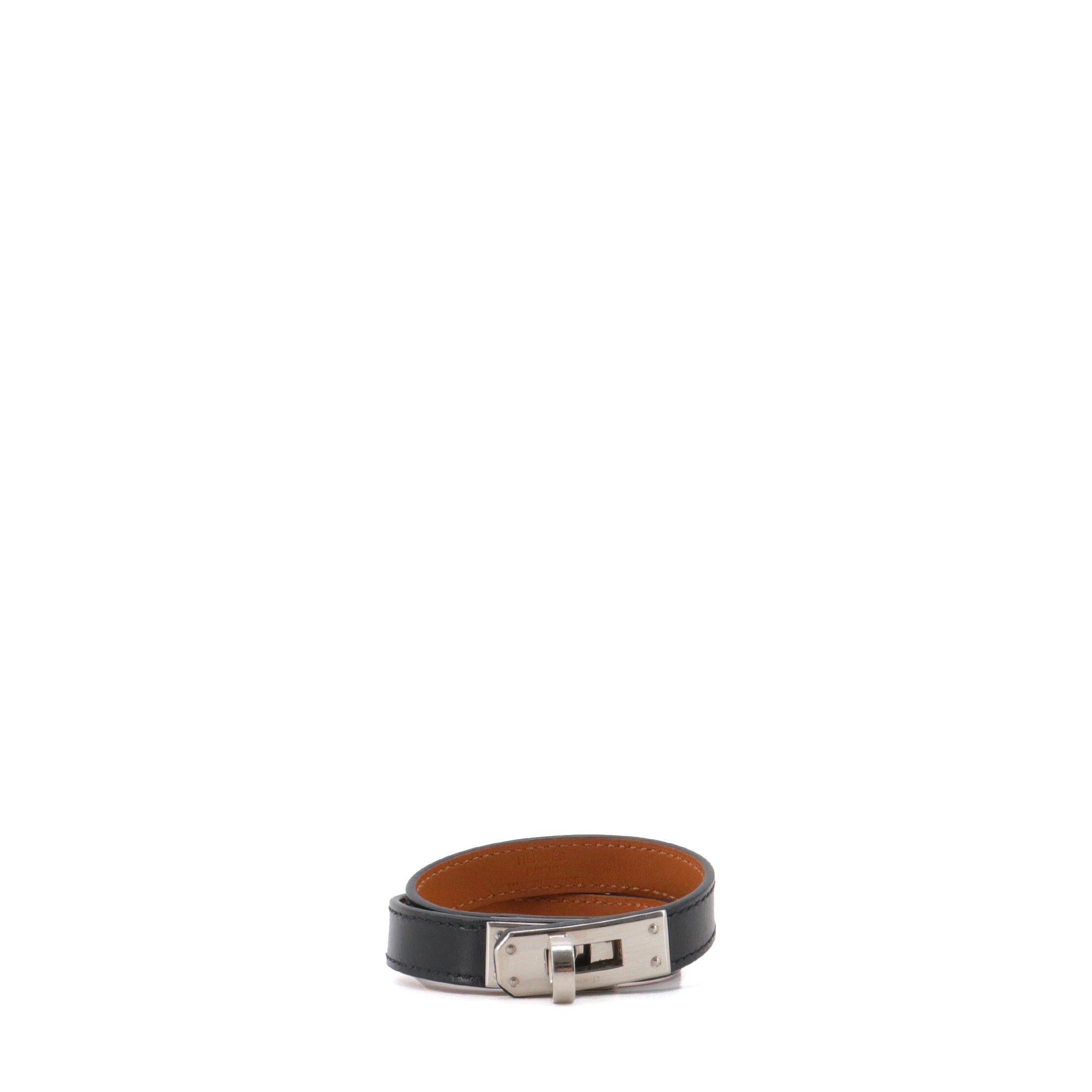 HERMÈS - Bracelet double tour Kelly Hermès en cuir noir (S)