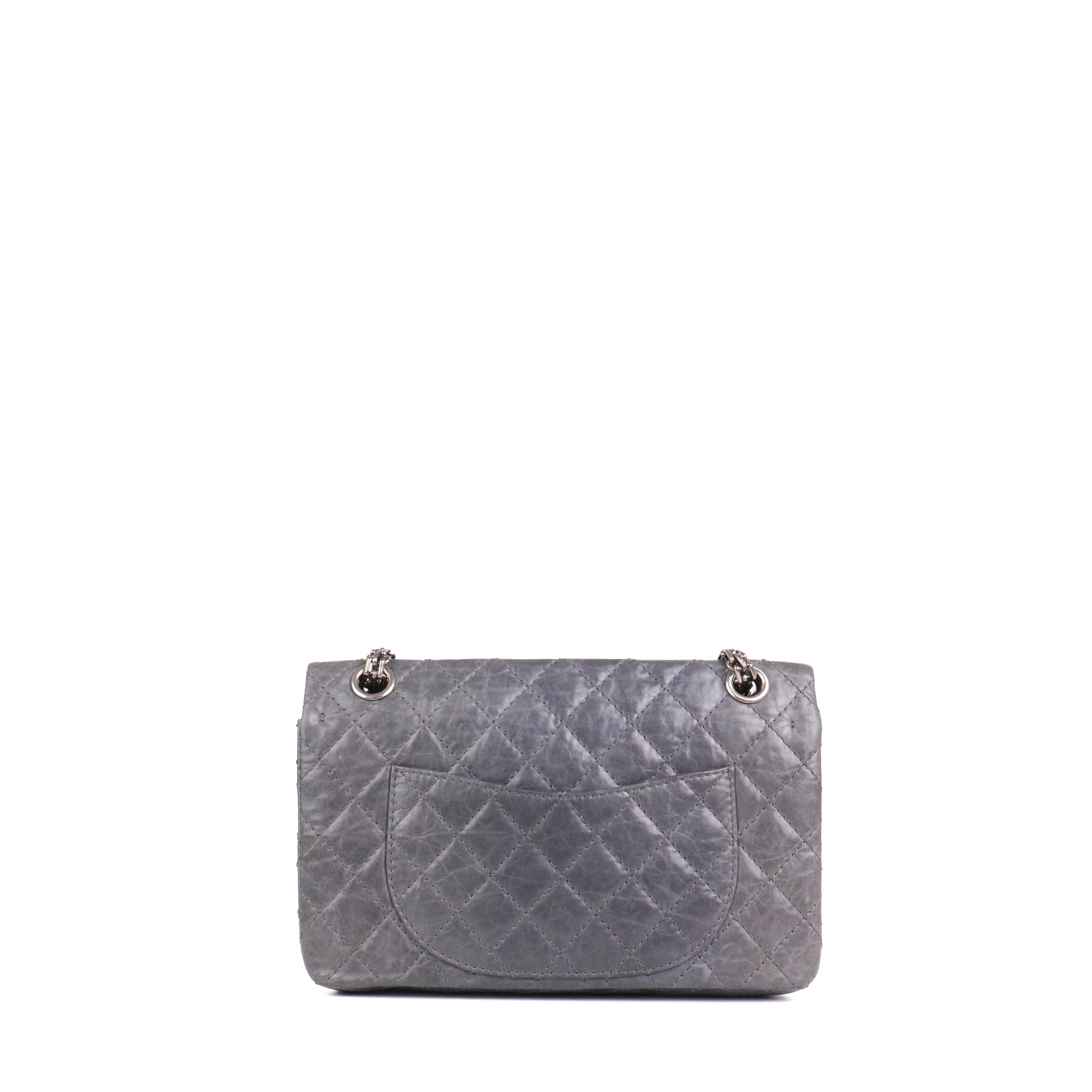 CHANEL - Sac à bandoulière 2.55 Chanel small en cuir froissé gris vintage