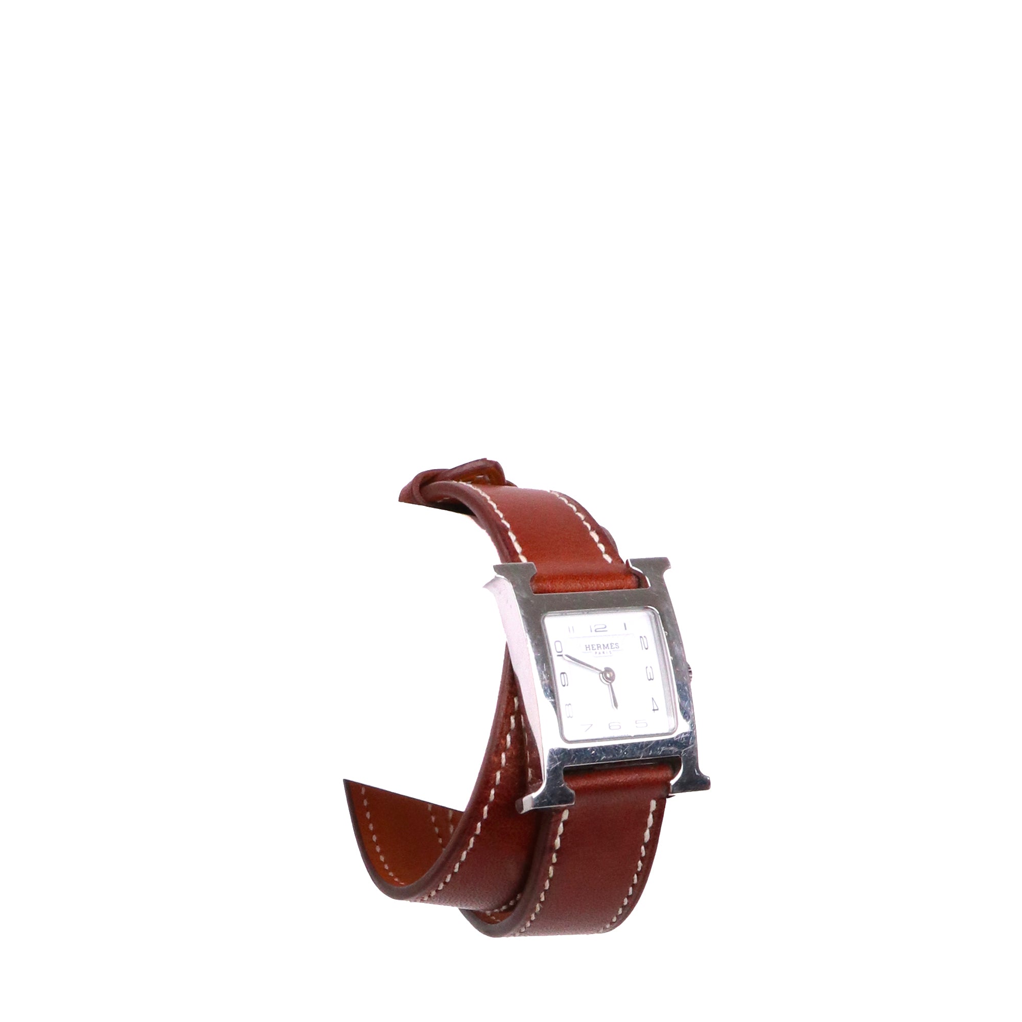 HERMÈS - Montre Heure H Hermès mini modèle en cuir marron