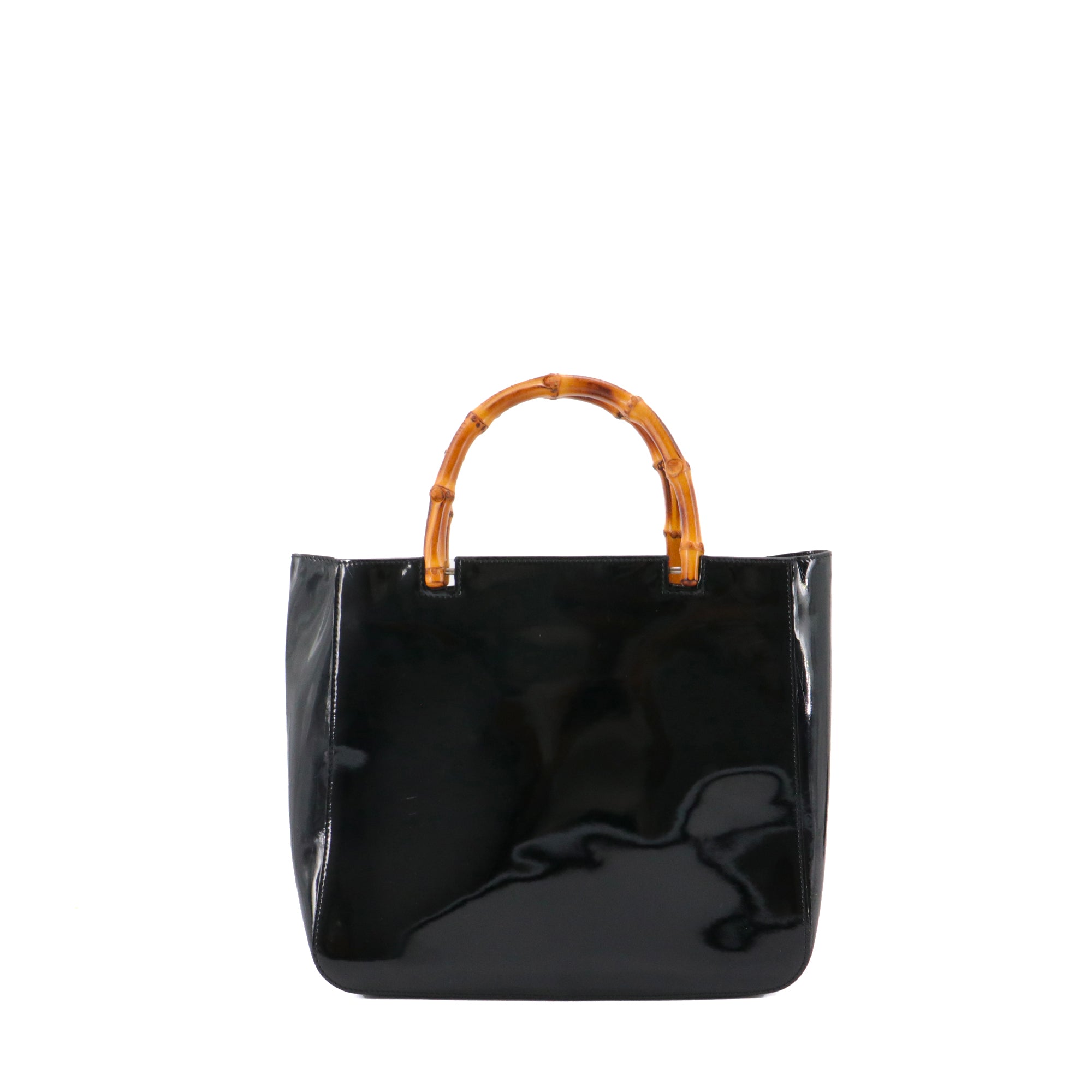 GUCCI - Cabas bamboo Gucci en cuir verni noir