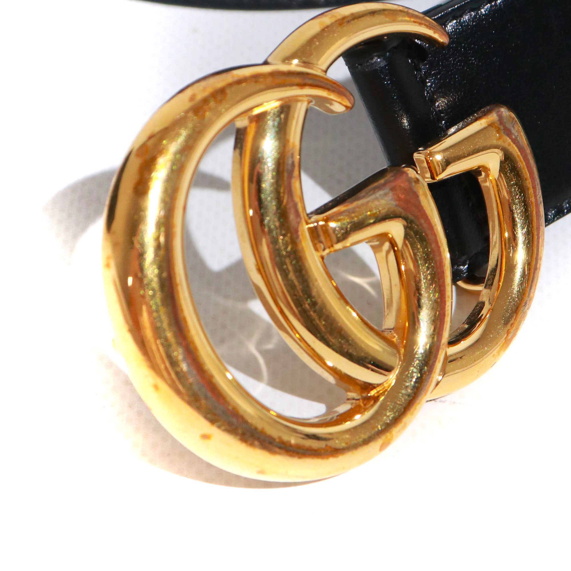 GUCCI - Ceinture GG Marmont Gucci en cuir lisse noir (T90)