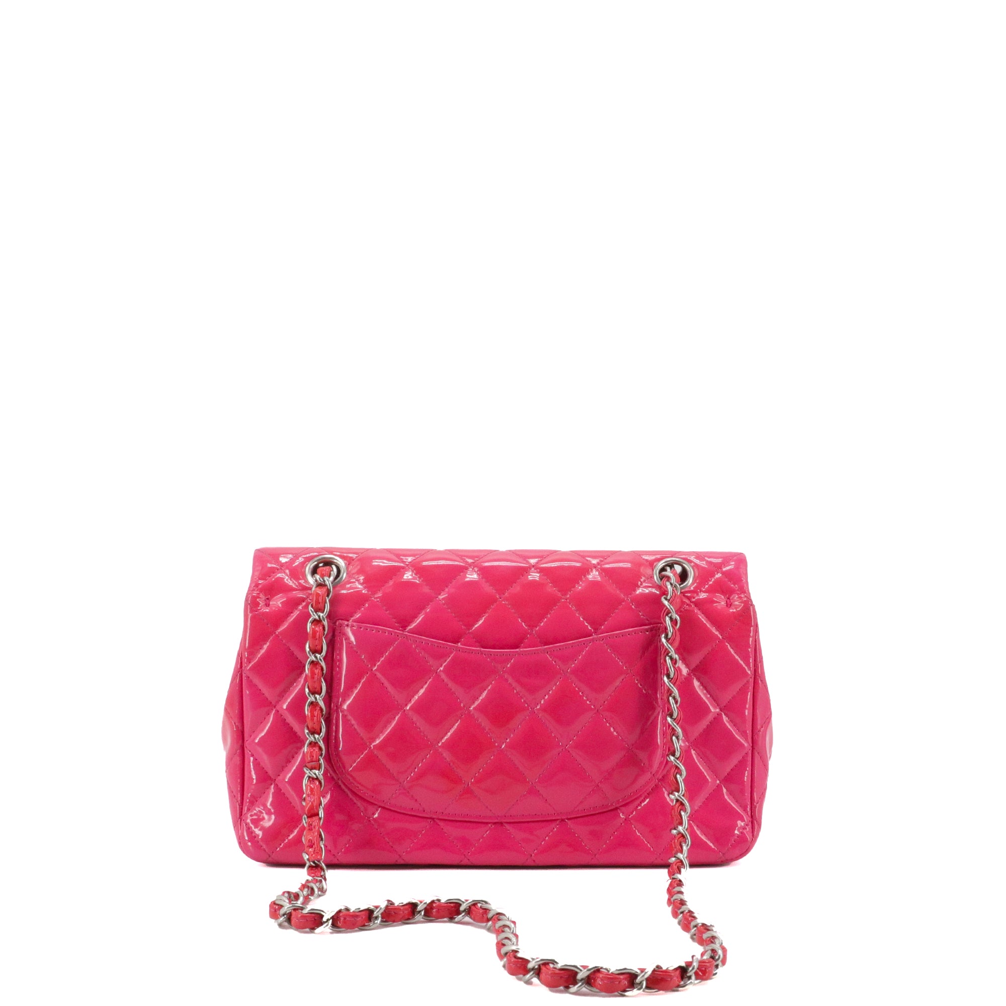 CHANEL - Sac à main Classique/Timeless Chanel medium double flap Chanel en cuir verni rose