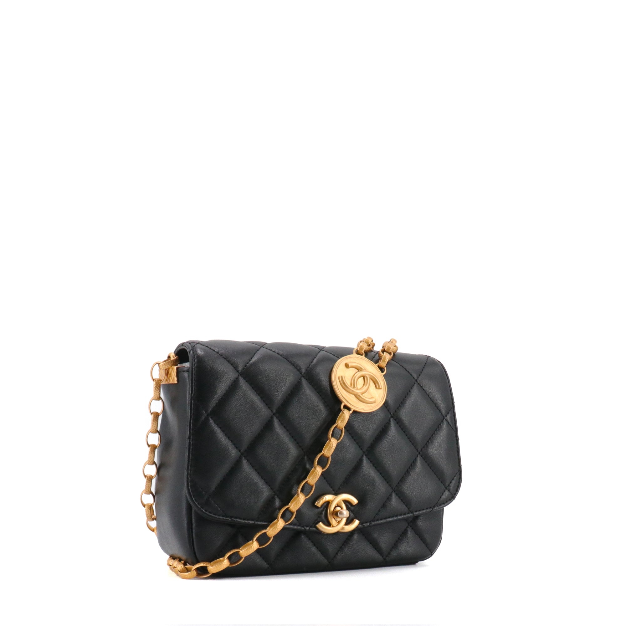 CHANEL - Sac à bandoulière Timeless CC Coin Chanel en cuir lisse noir