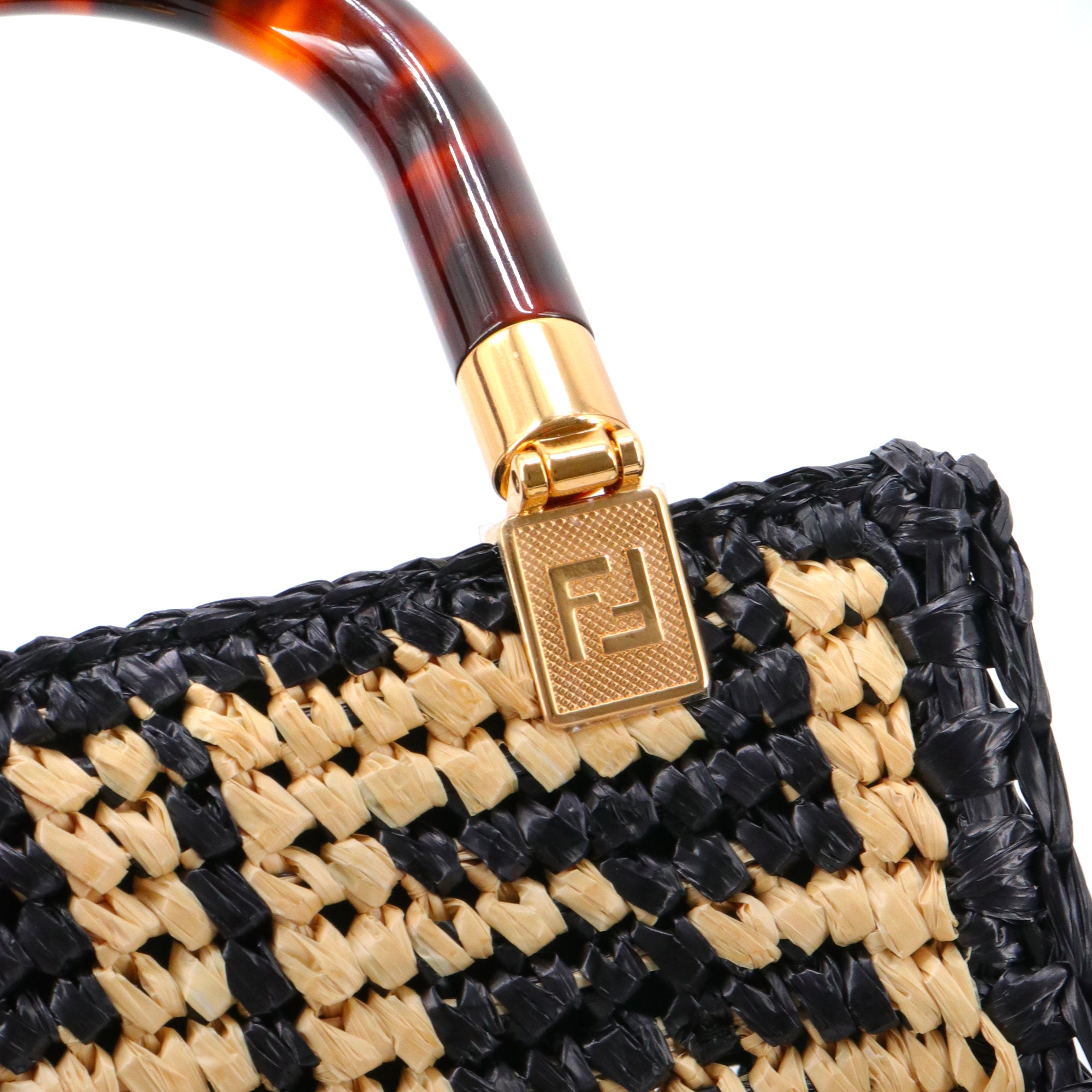 FENDI - Sac à bandoulière Sunshine Fendi en raphia beige et noir