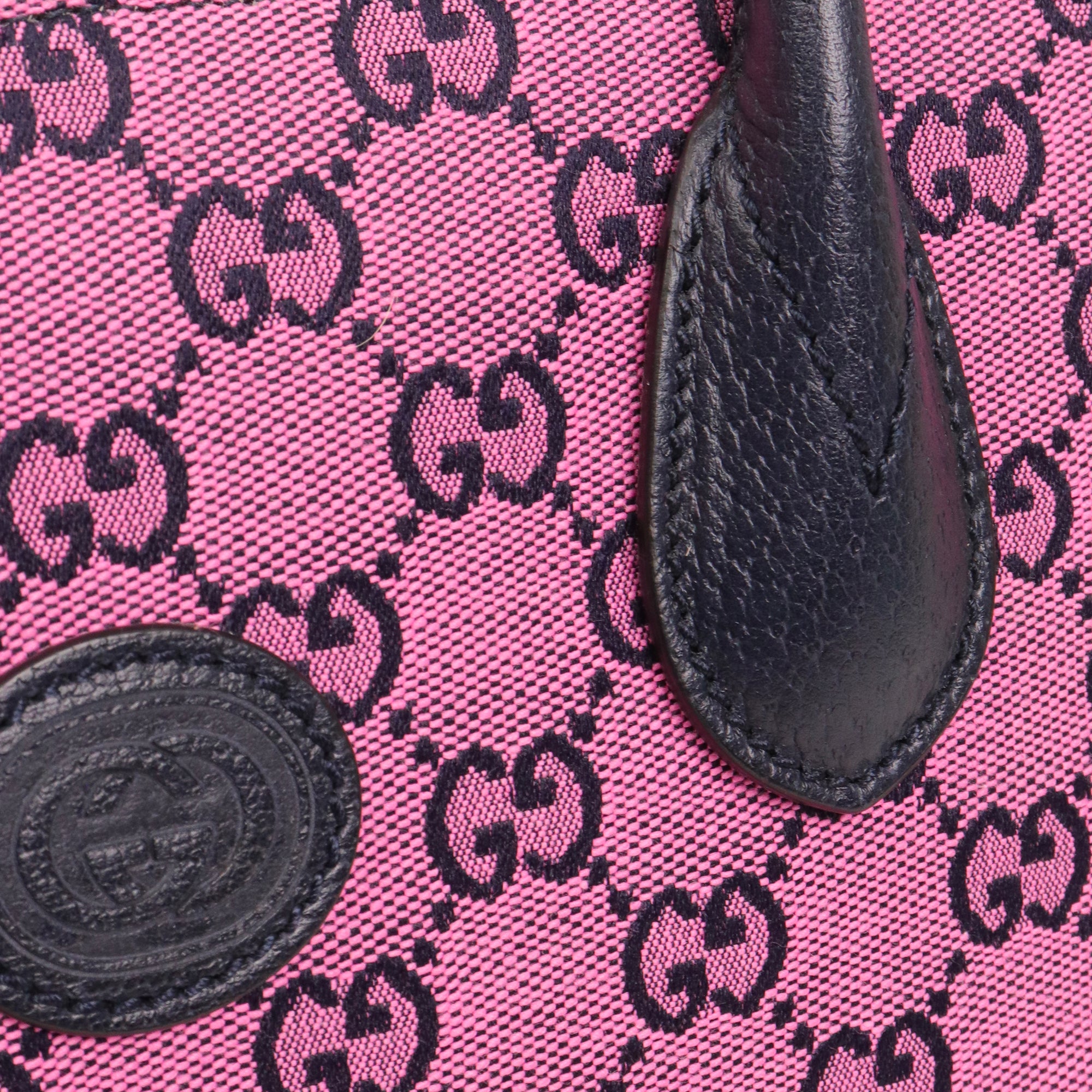GUCCI - Sac cabas Gucci en toile monogrammée rose et cuir bleu marine