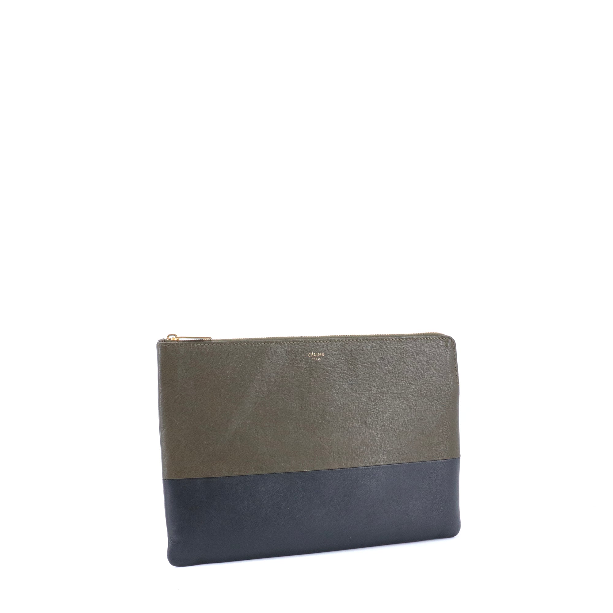 CELINE - Pochette Celine en cuir noir et kaki