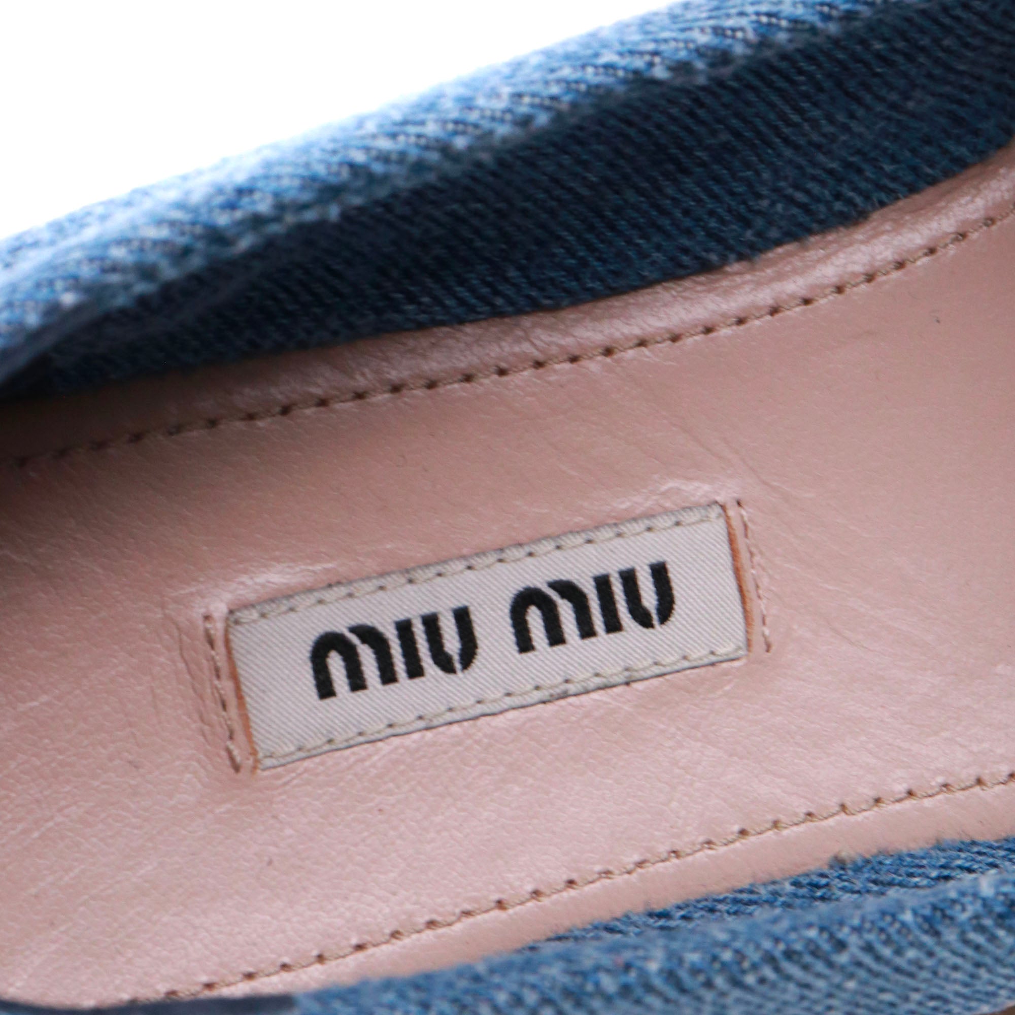 MIU MIU - Miu Miu wedge espadrilles in denim and rhinestones (T37.5)