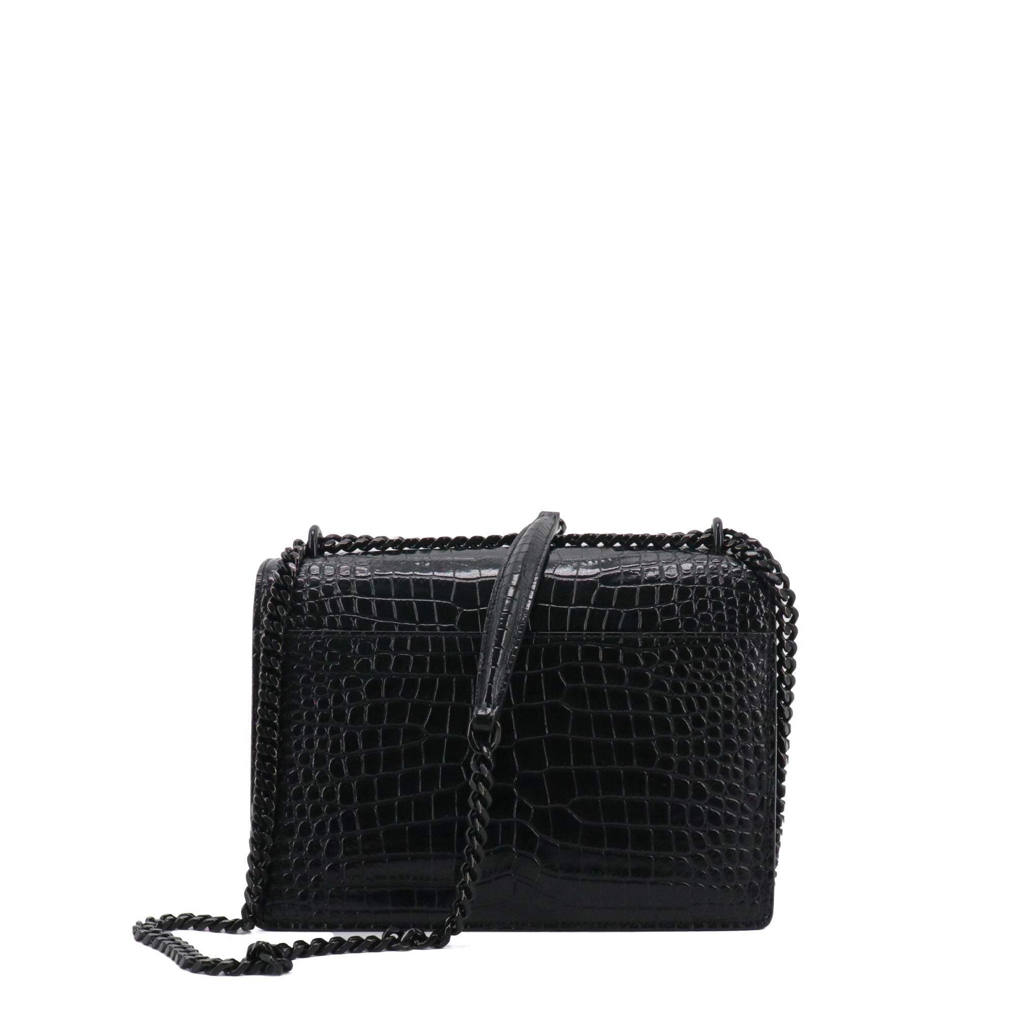 SAINT LAURENT - Sac à bandoulière Sunset medium full black Saint Laurent en cuir embossé croco