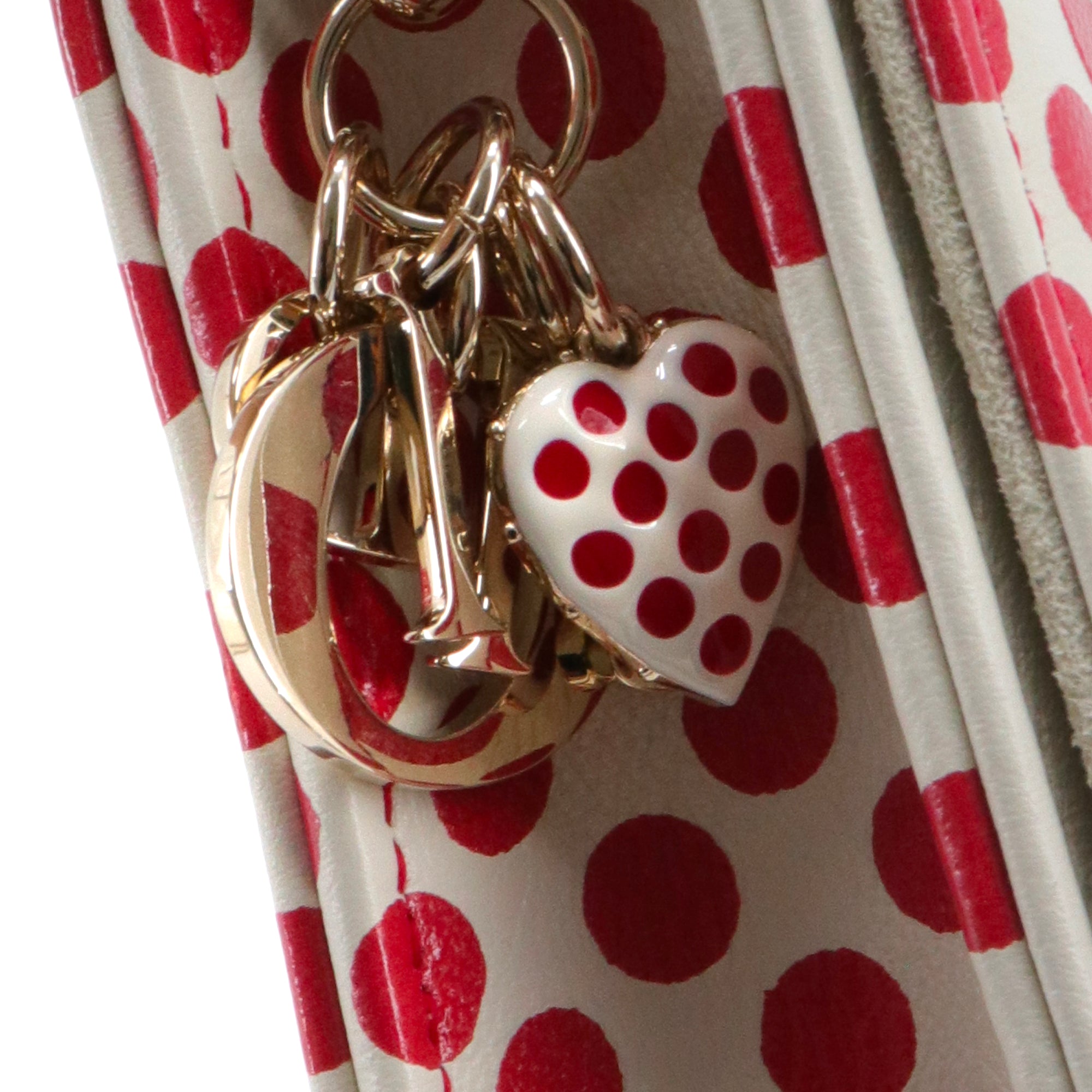 DIOR - Wallet On Chain Dioramour Dior en cuir à pois rouge et blanc