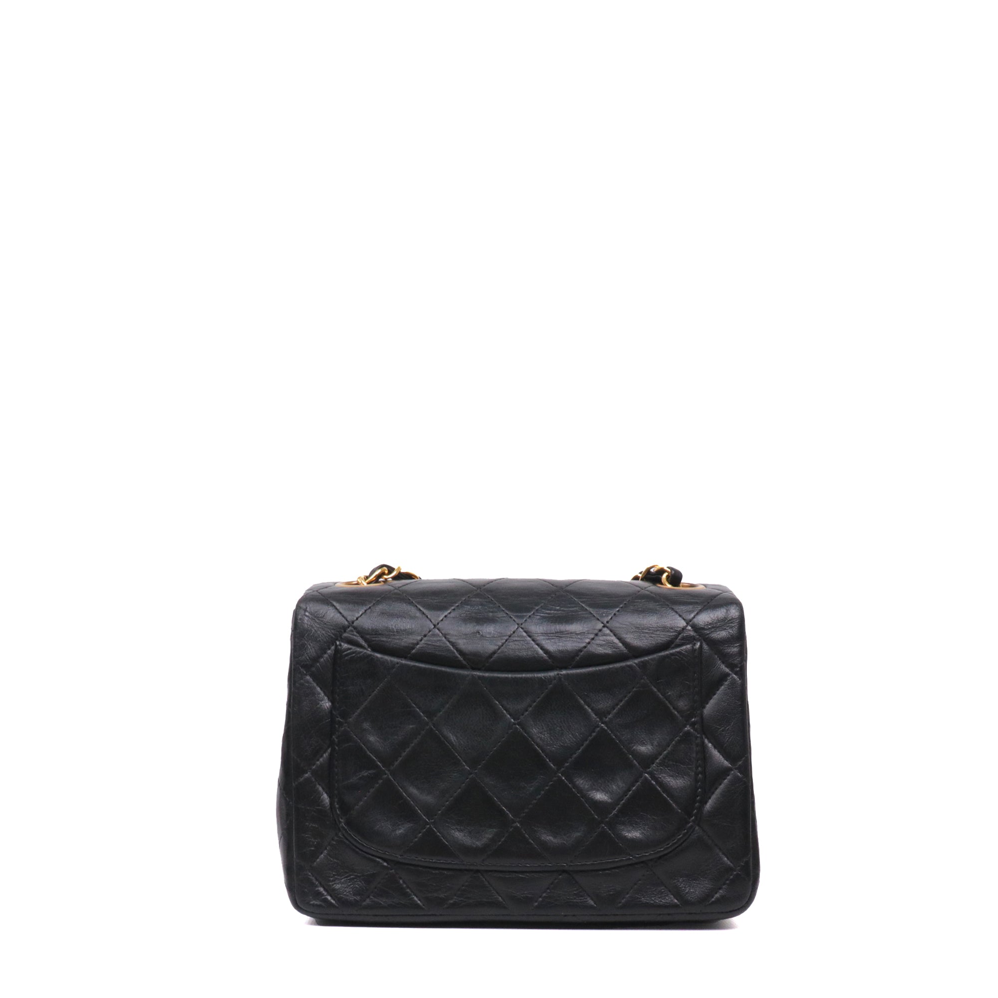CHANEL - Sac à bandoulière Classique/Timeless Mini Square Chanel en cuir noir vintage
