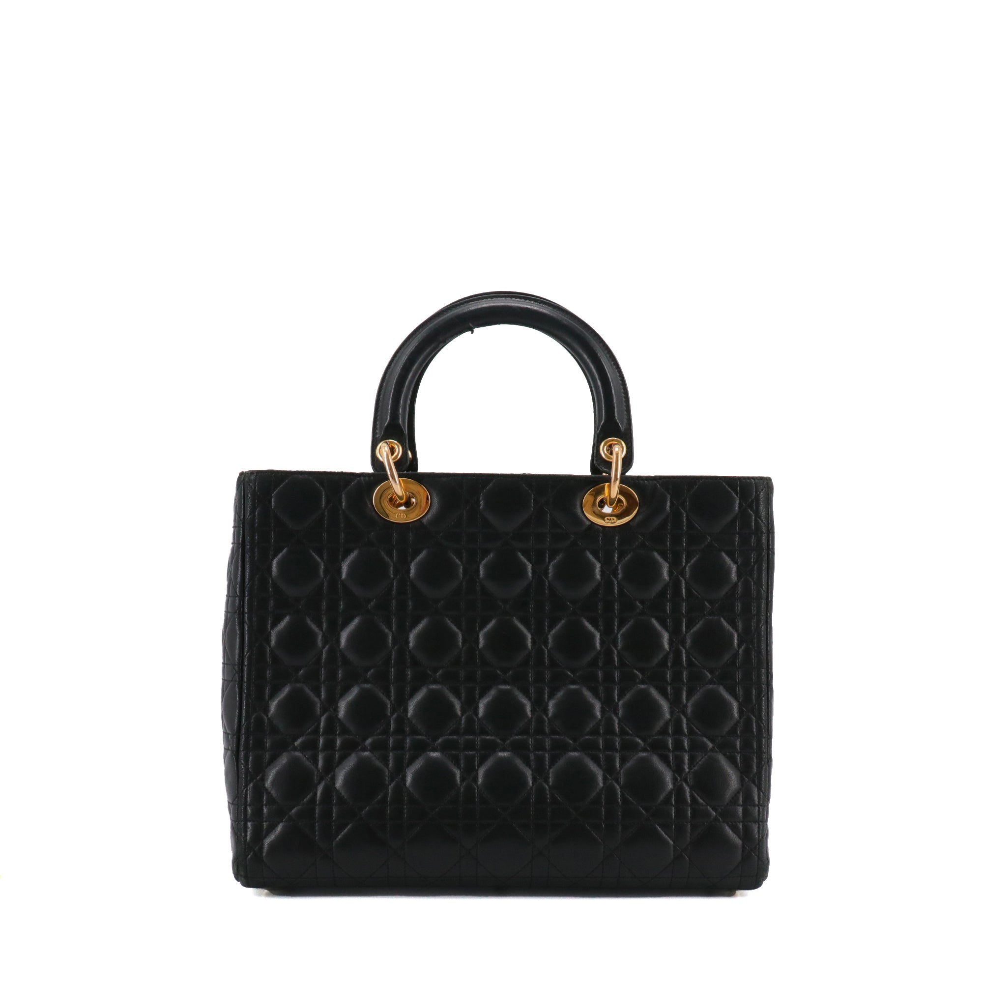 DIOR - Sac à main Lady Dior large en cuir cannage noir vintage
