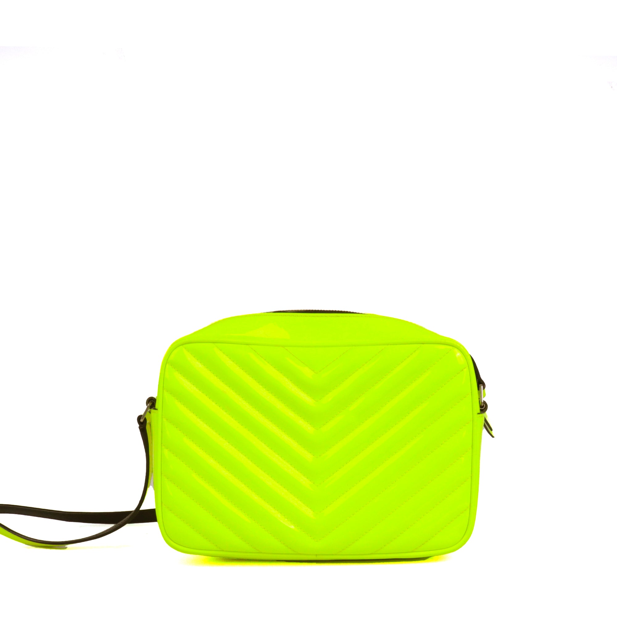 SAINT LAURENT - Sac à bandoulière Lou Saint Laurent en cuir verni jaune fluo