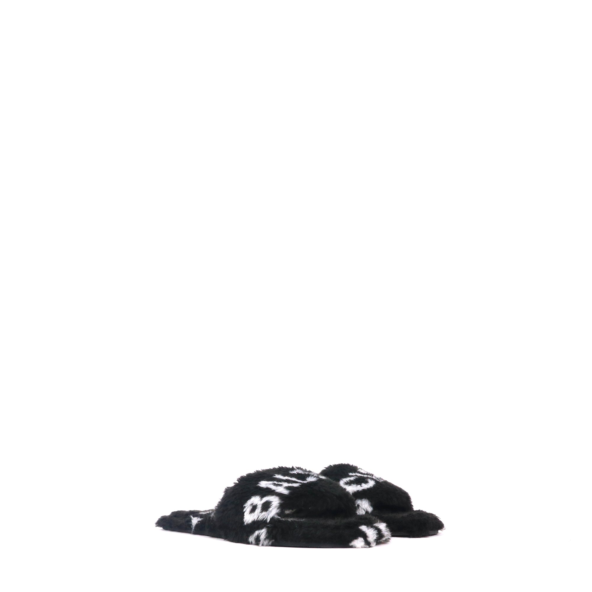 BALENCIAGA - Sandales Balenciaga en fourrure noire et blanche (T36)