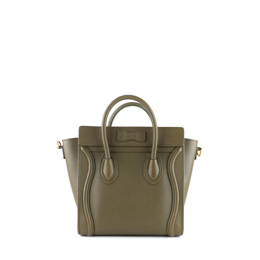 CELINE - Sac à bandoulière Luggage nano en cuir grainé vert