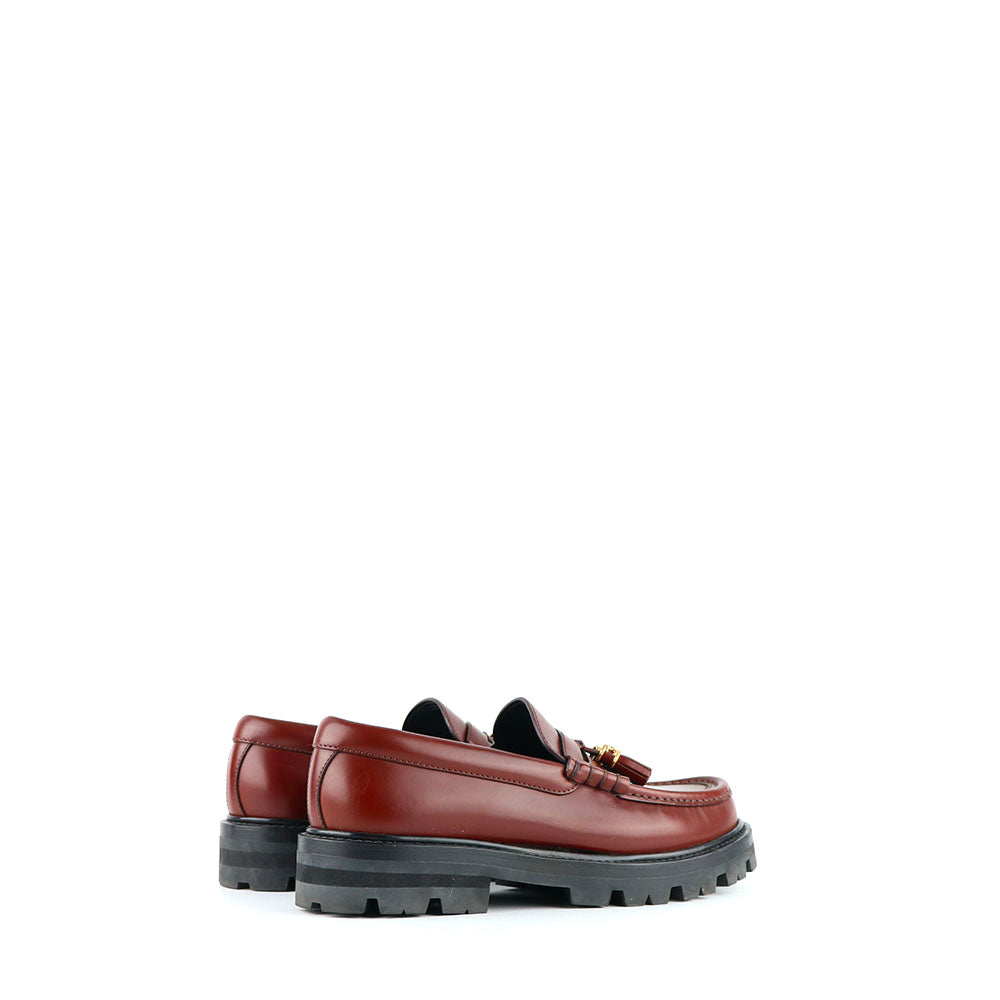CELINE - Mocassins Margaret avec pompons Triomphe en cuir bordeaux (T37)