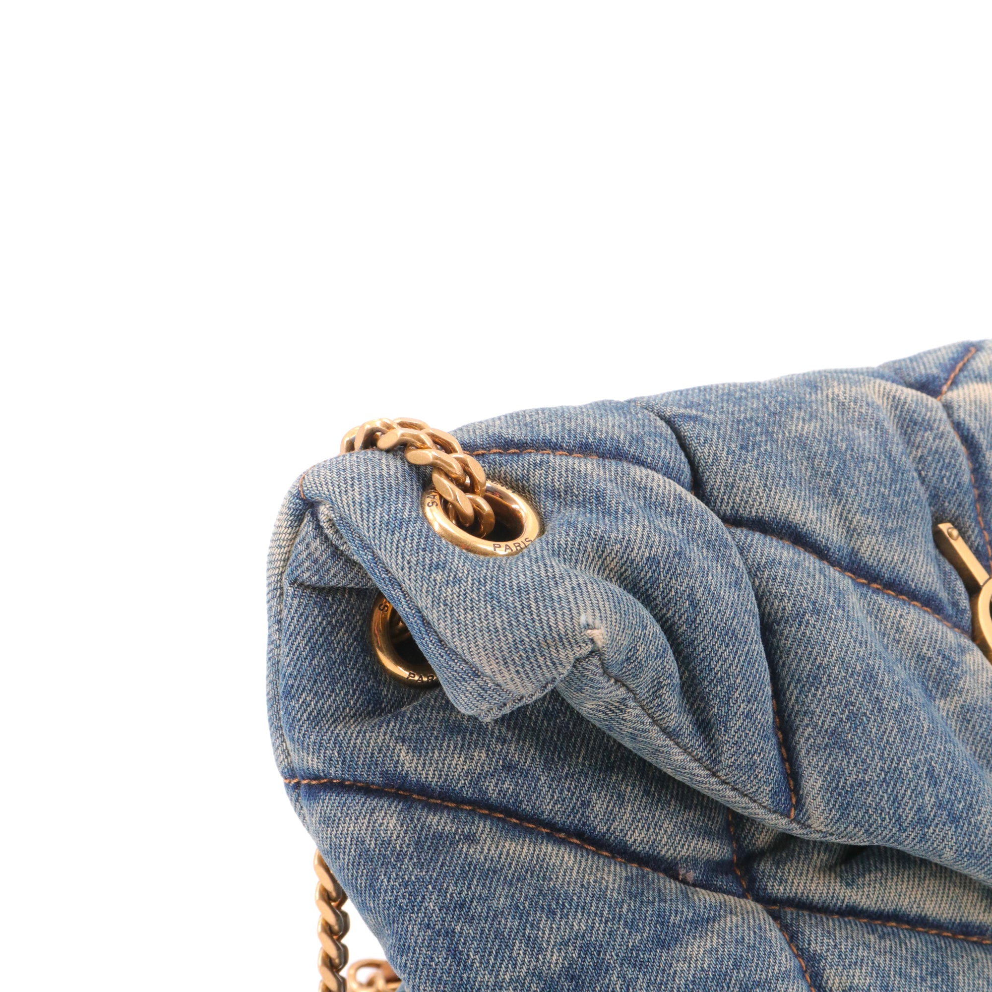 SAINT LAURENT - Sac à bandoulière Puffer small Saint Laurent en denim bleu