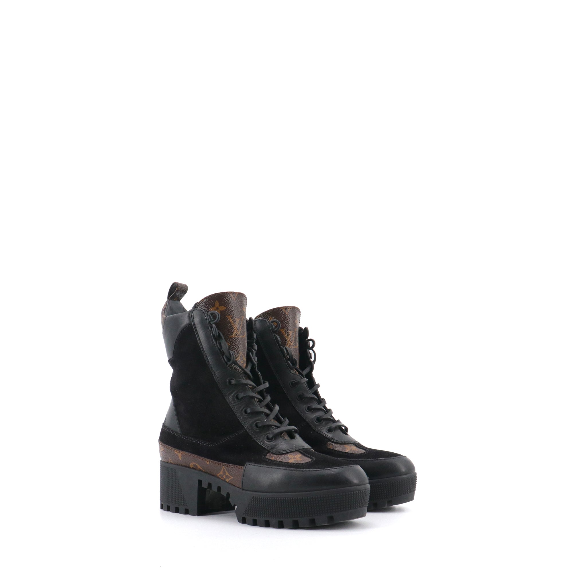 LOUIS VUITTON - Boots Desert Lauréate Louis Vuitton en cuir velours et toile monogrammée (T37.5)