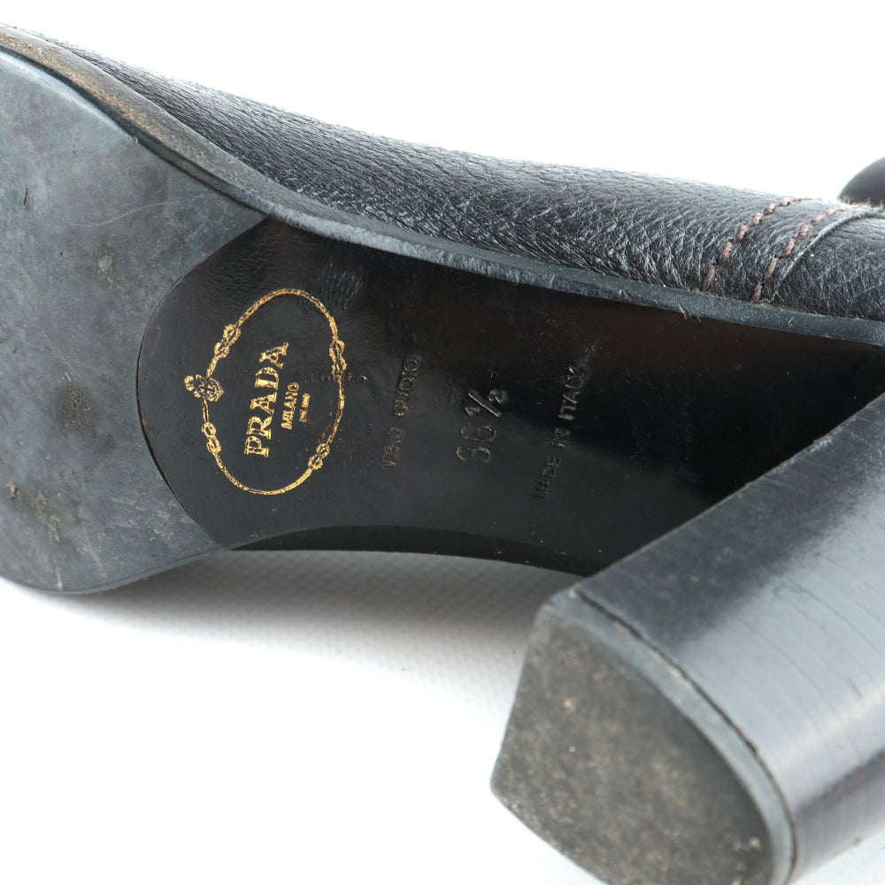 PRADA - Bottes à talon en cuir noir (T36,5)