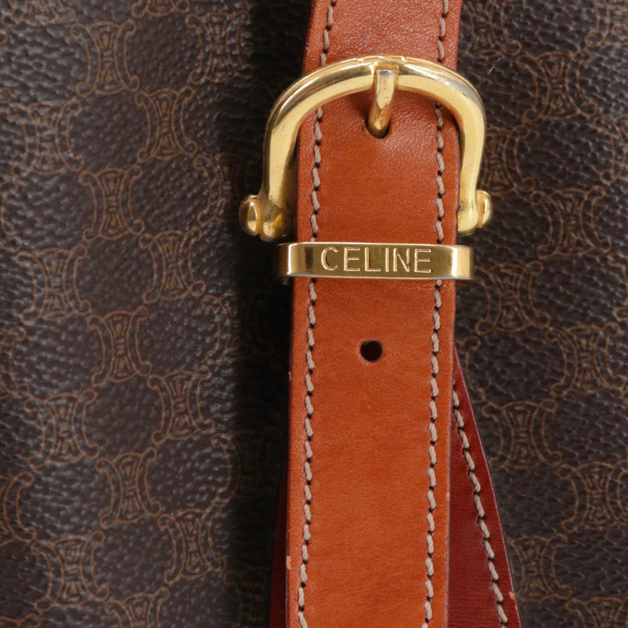 CELINE - Sac à main Seau Triomphe PM Celine en toile monogrammée marron