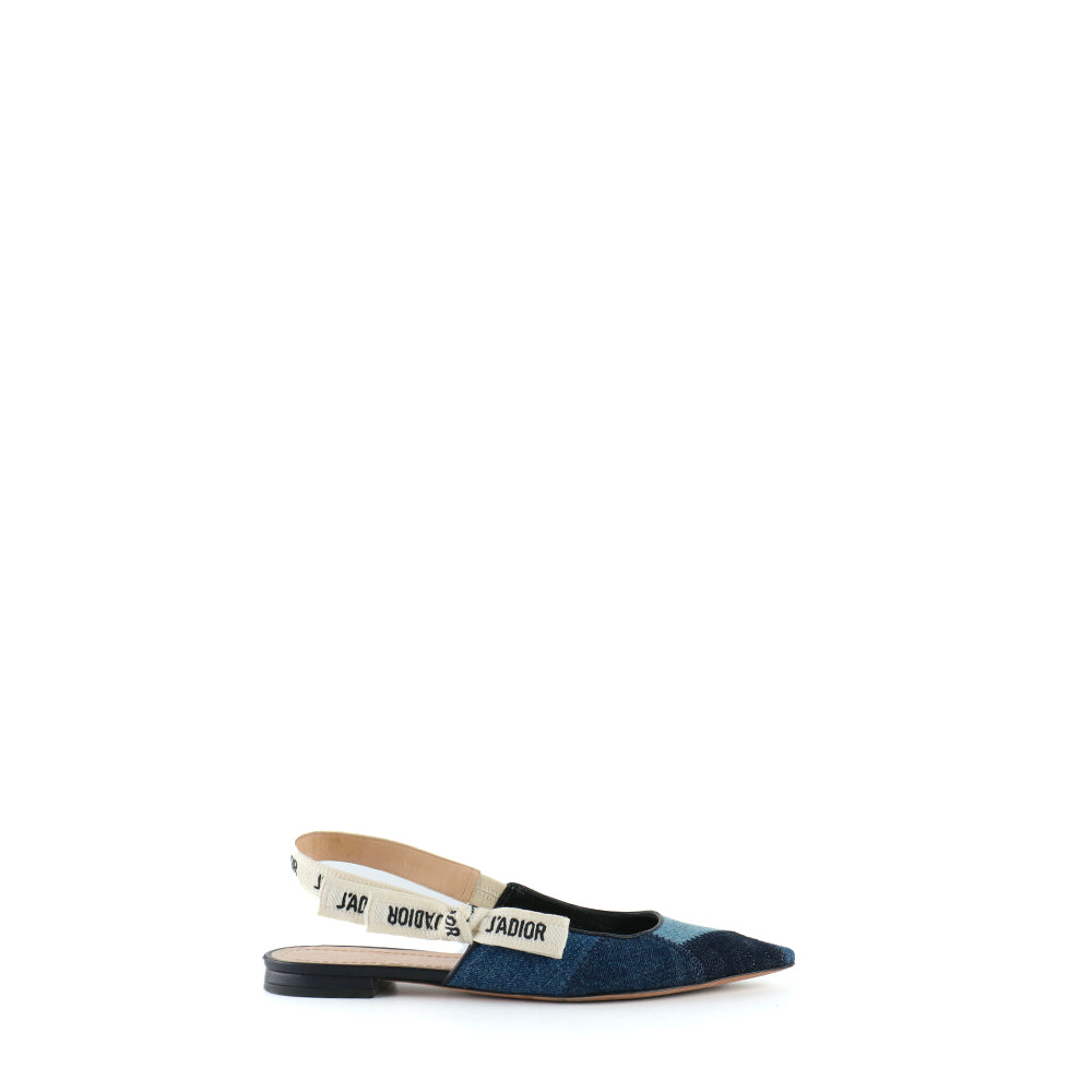 DIOR - Ballerines Slingback J'Adior en denim patchwork (T37)