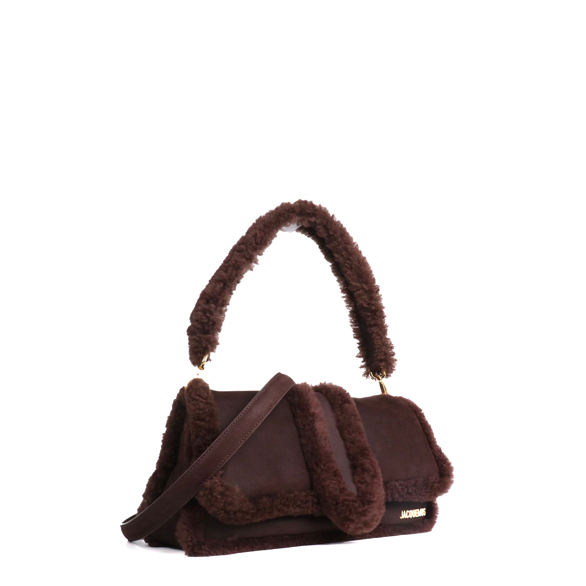 JACQUEMUS - Sac à bandoulière Bambimou Doux Jacquemus en laine de mouton et cuir de vache marron