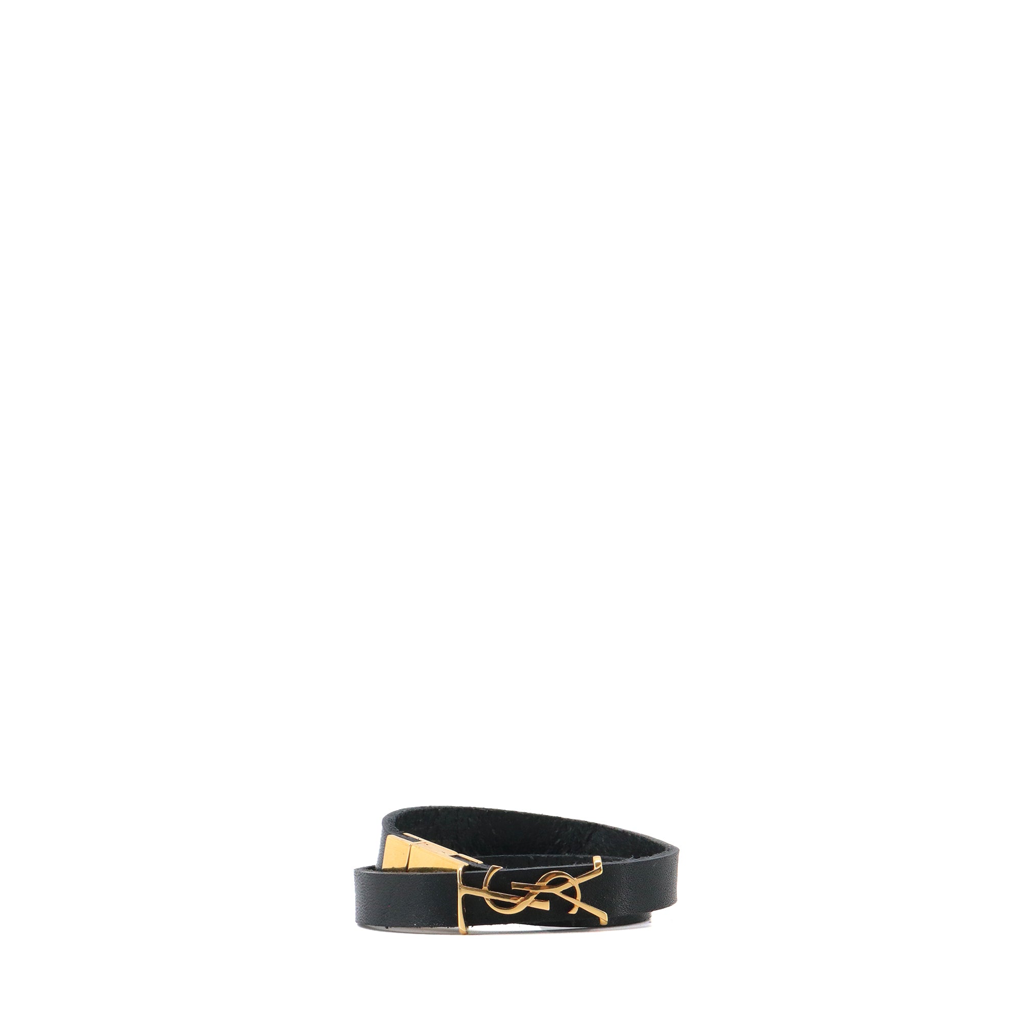 SAINT LAURENT - Bracelet Cassandre double tour Saint Laurent en cuir lisse noir (S)