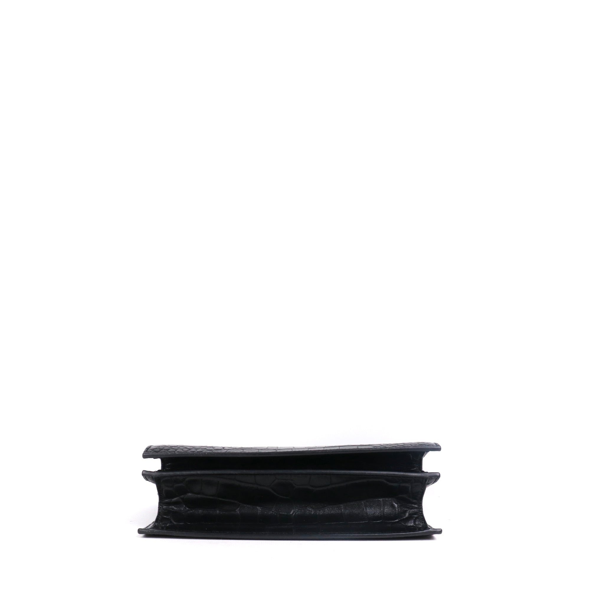 SAINT LAURENT - Sac à bandoulière Catherine Satchel Saint Laurent en cuir embossé croco noir