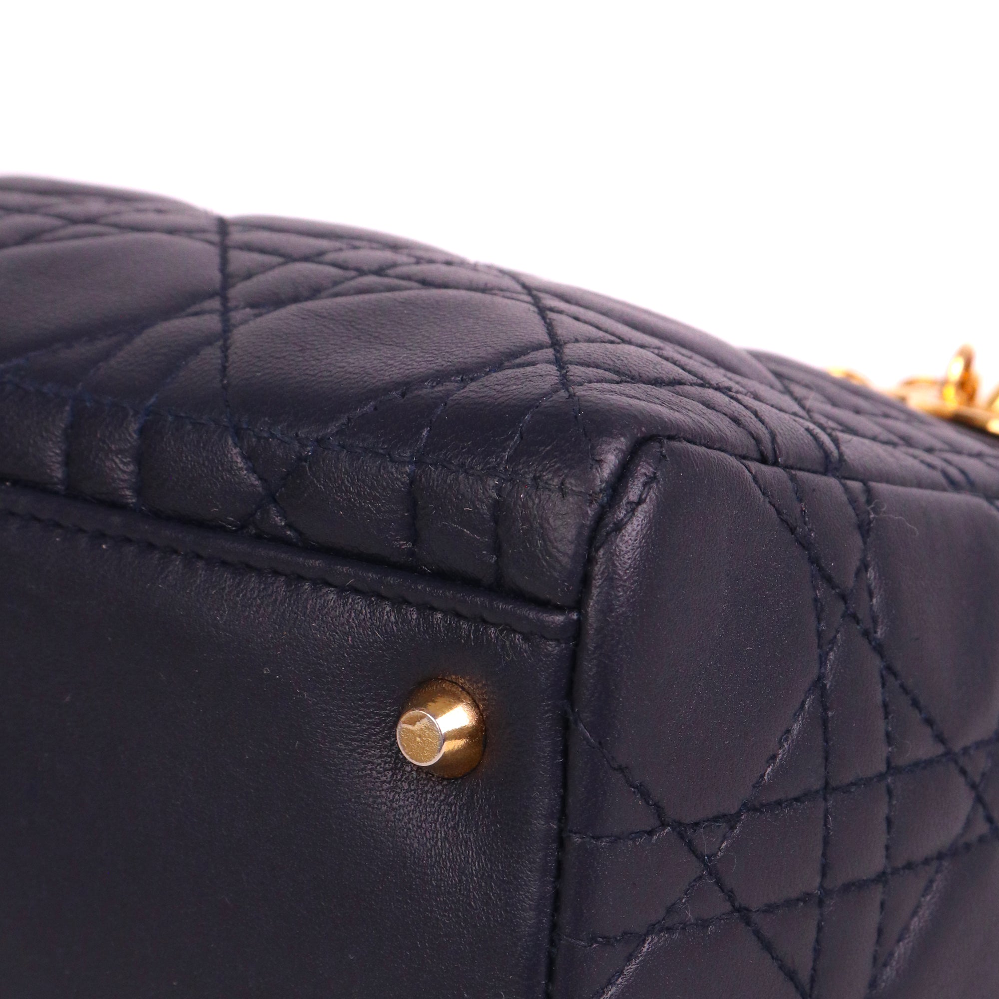 DIOR - Sac à main Lady Dior medium en cuir noir bleu marine vintage
