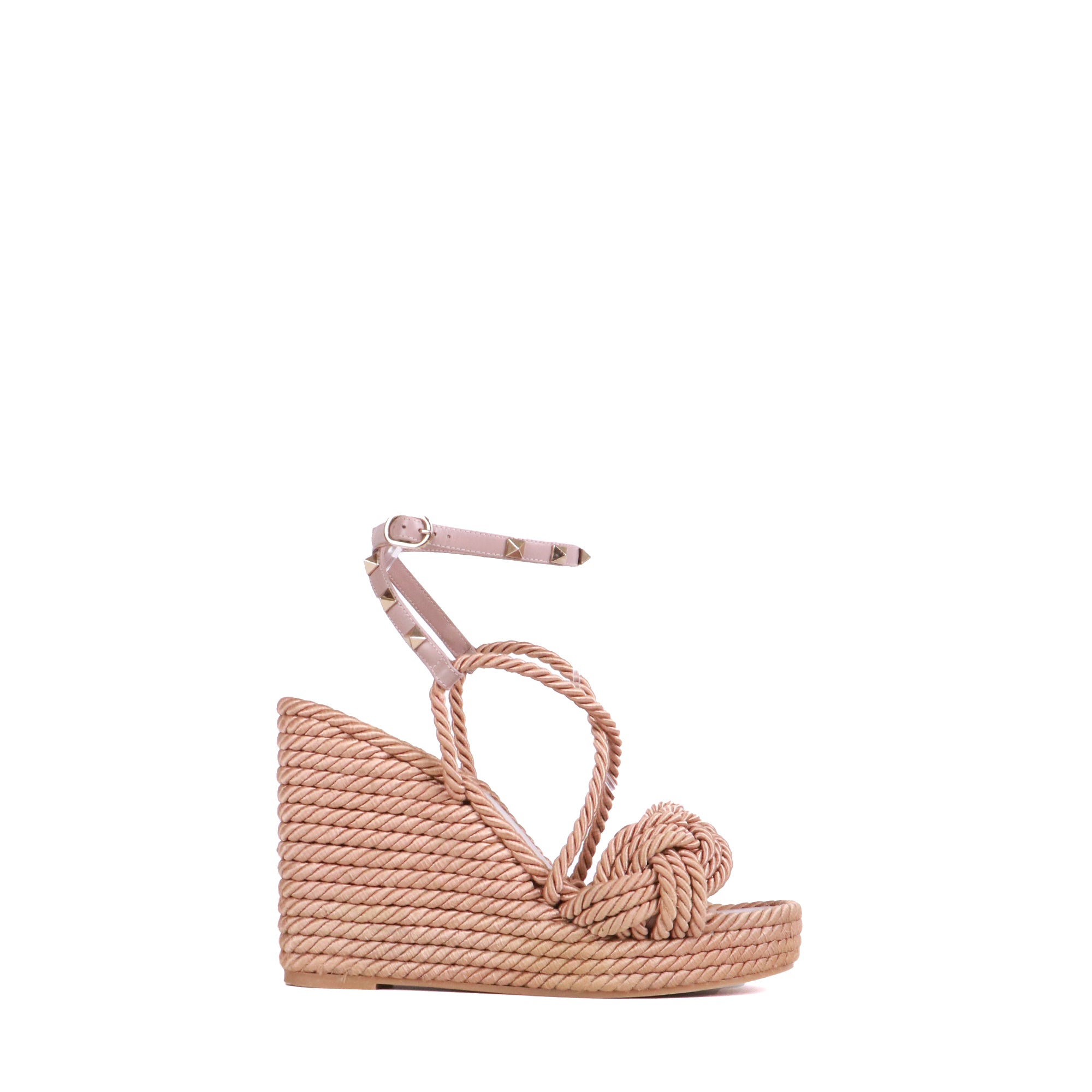 VALENTINO - Sandales compensées Rockstud Valentino en corde beige (T39)