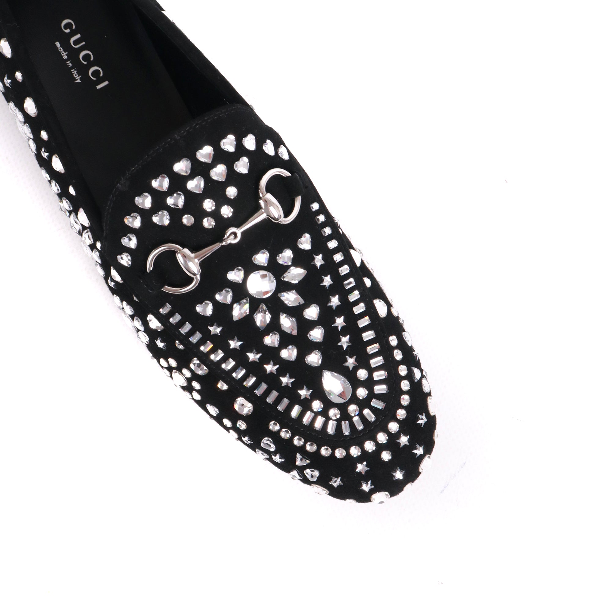 GUCCI - Mocassins Jordaan Gucci en daim noir et strass (T37,5)