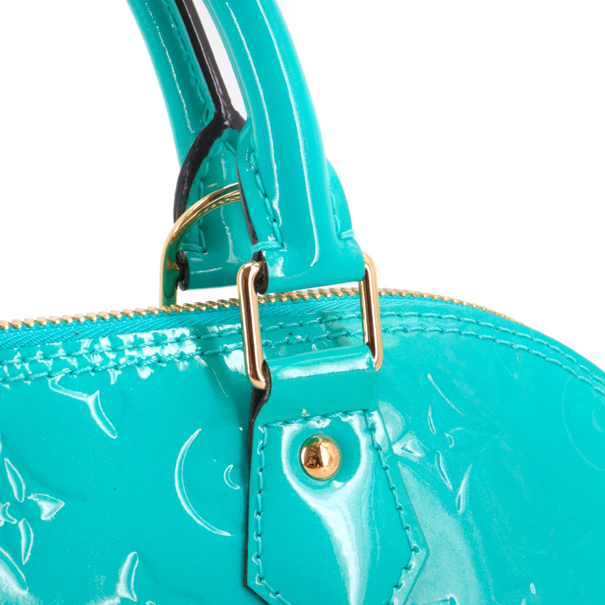 LOUIS VUITTON - Sac à main Alma PM Louis Vuitton en cuir monogrammé verni turquoise