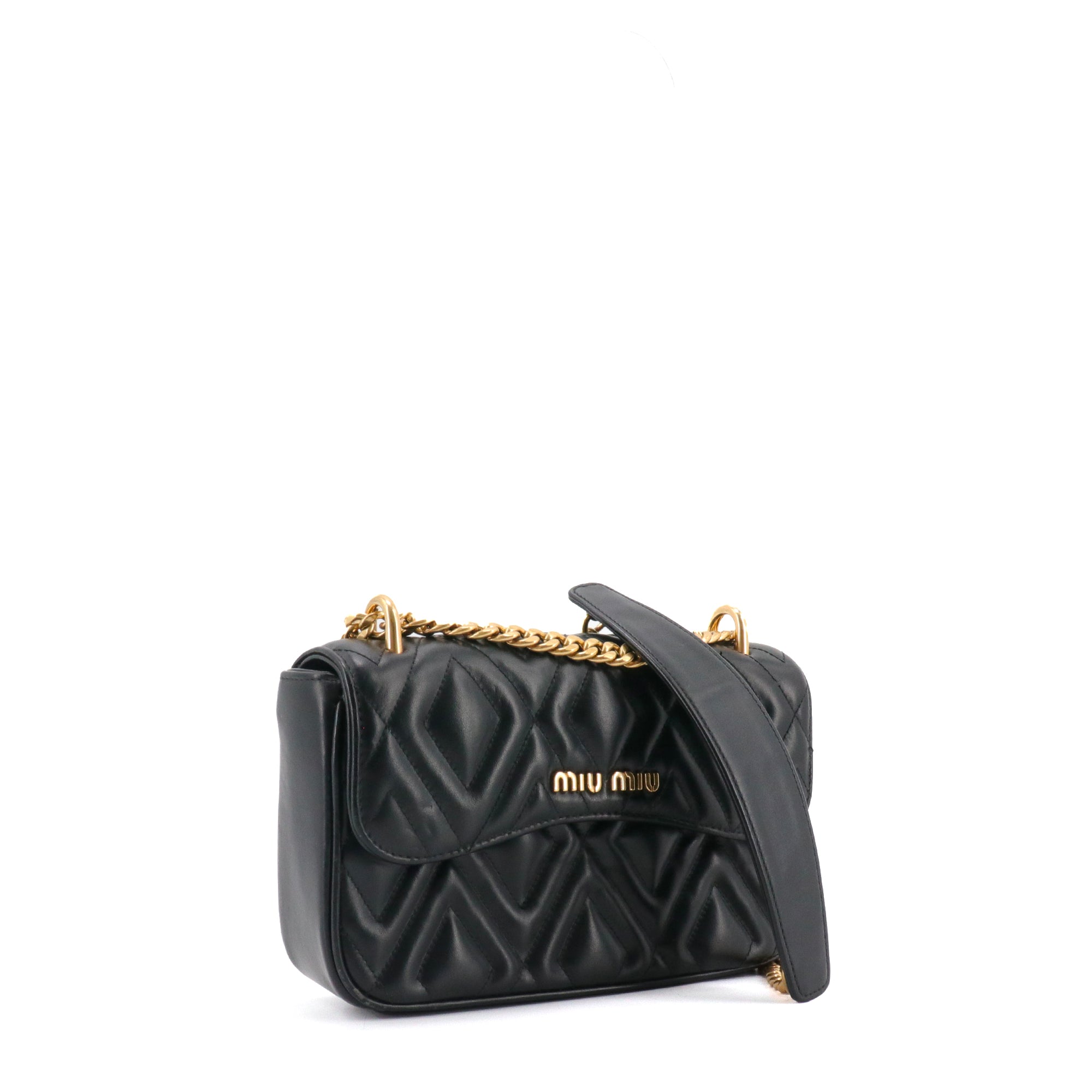 MIU MIU - Sac à bandoulière Miu Miu en cuir nappa matelassé noir