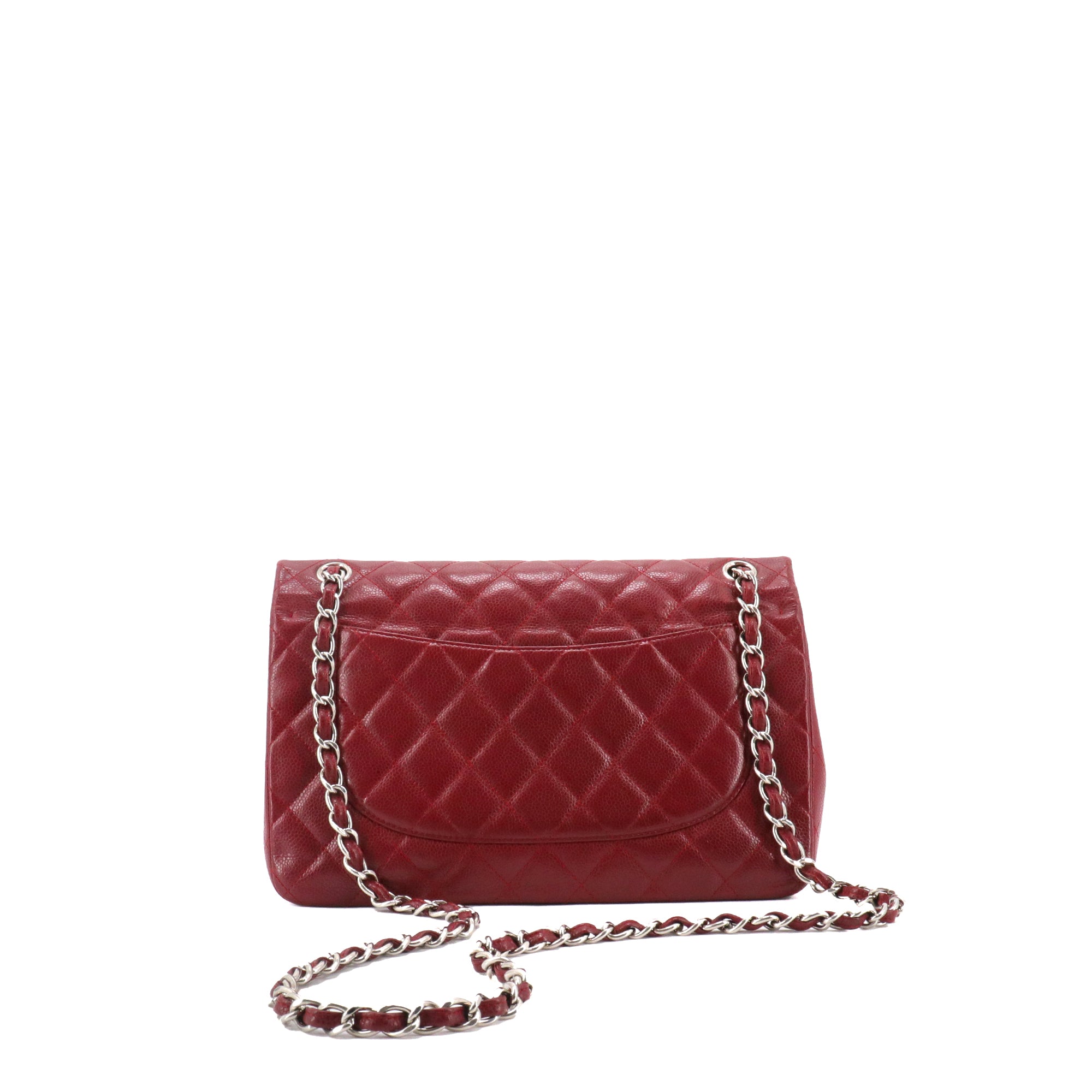 CHANEL - Sac à bandoulière Classique/Timeless Jumbo Chanel en cuir caviar bordeaux