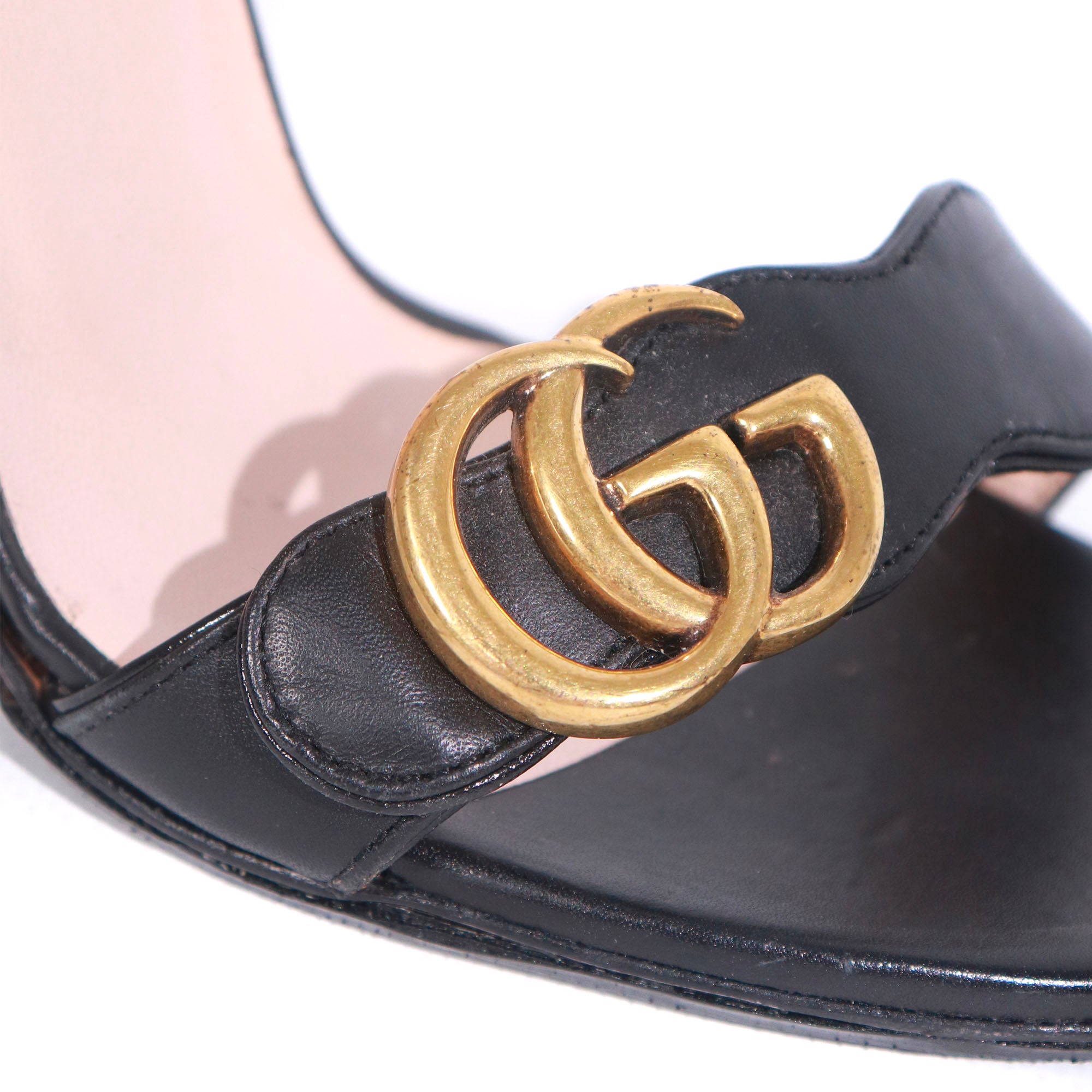 GUCCI - Sandales à talon Marmont en cuir noir (T38)