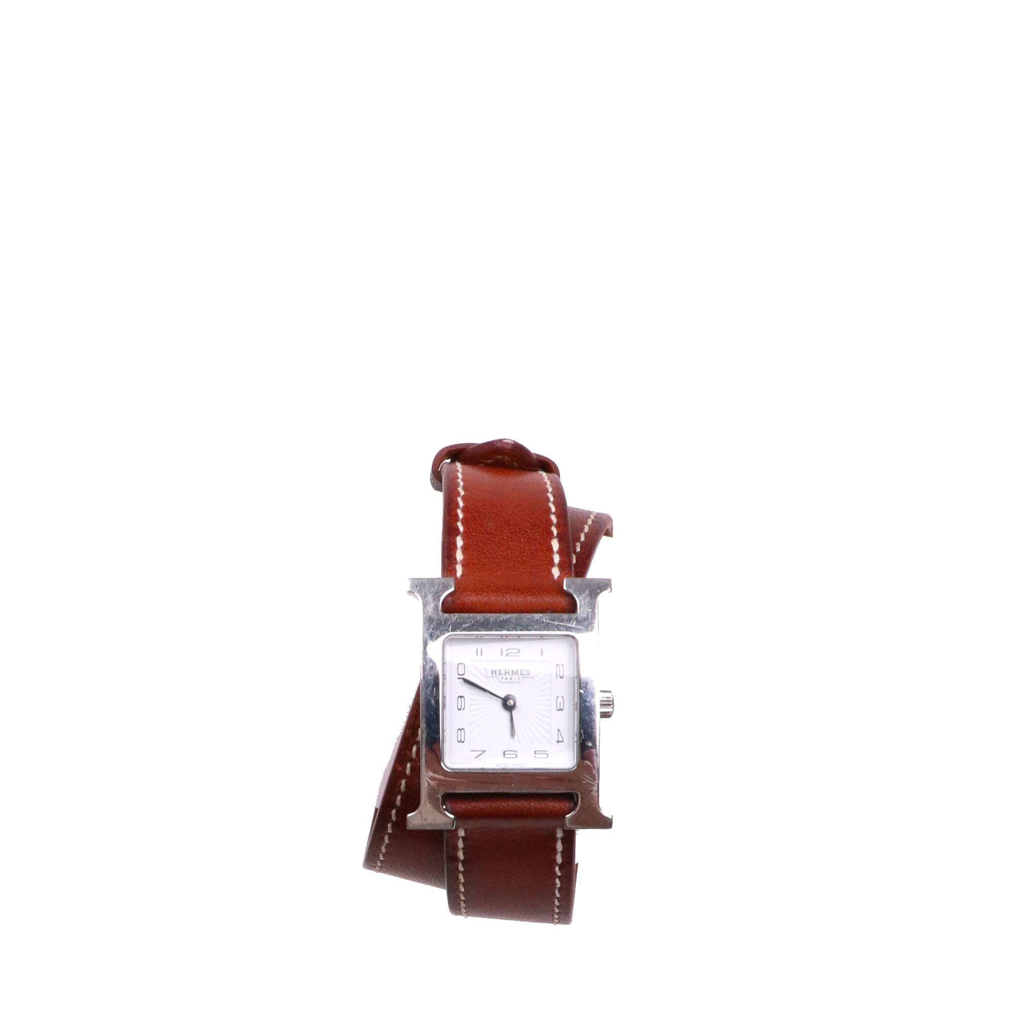 HERMÈS - Montre Heure H Hermès mini modèle en cuir marron