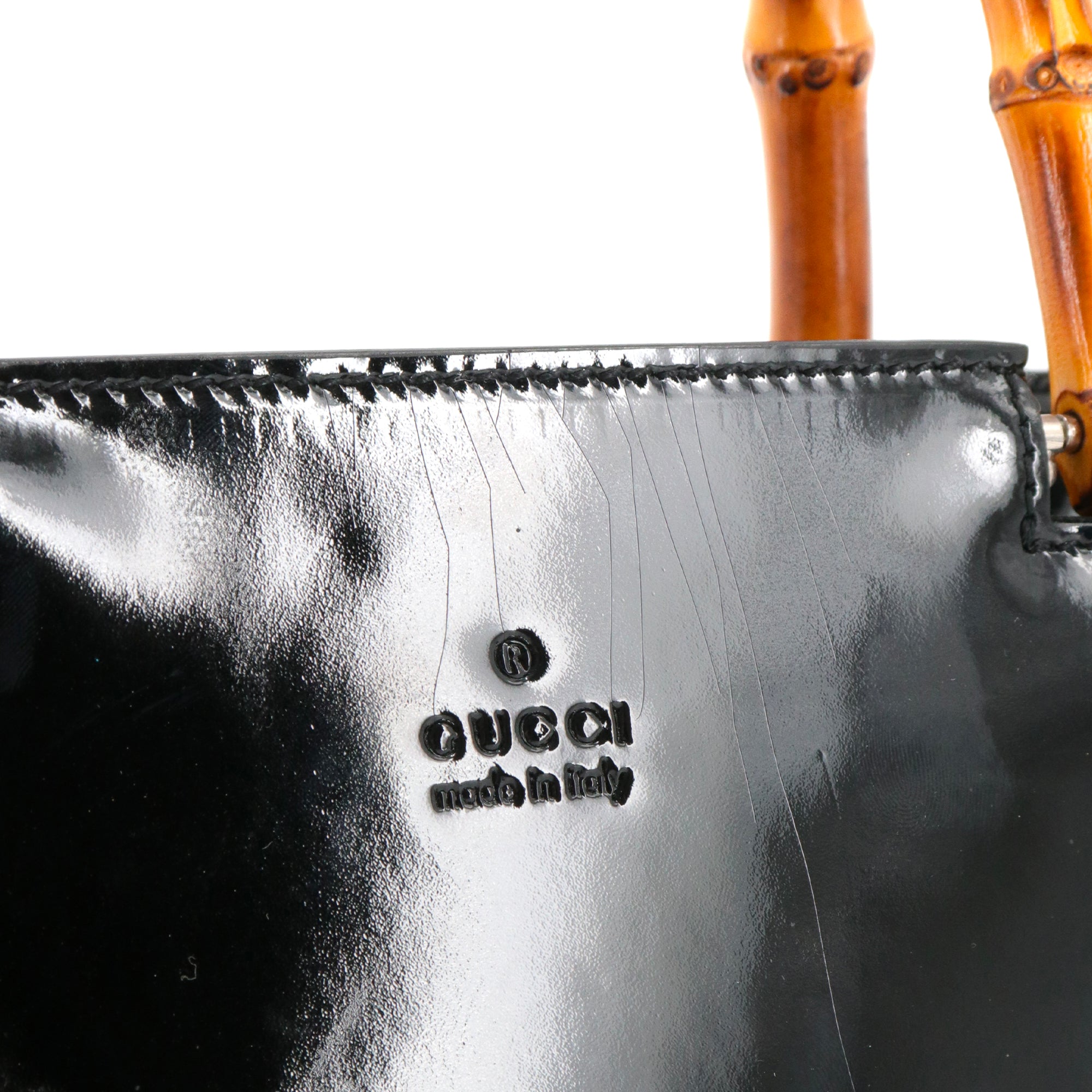 GUCCI - Cabas bamboo Gucci en cuir verni noir