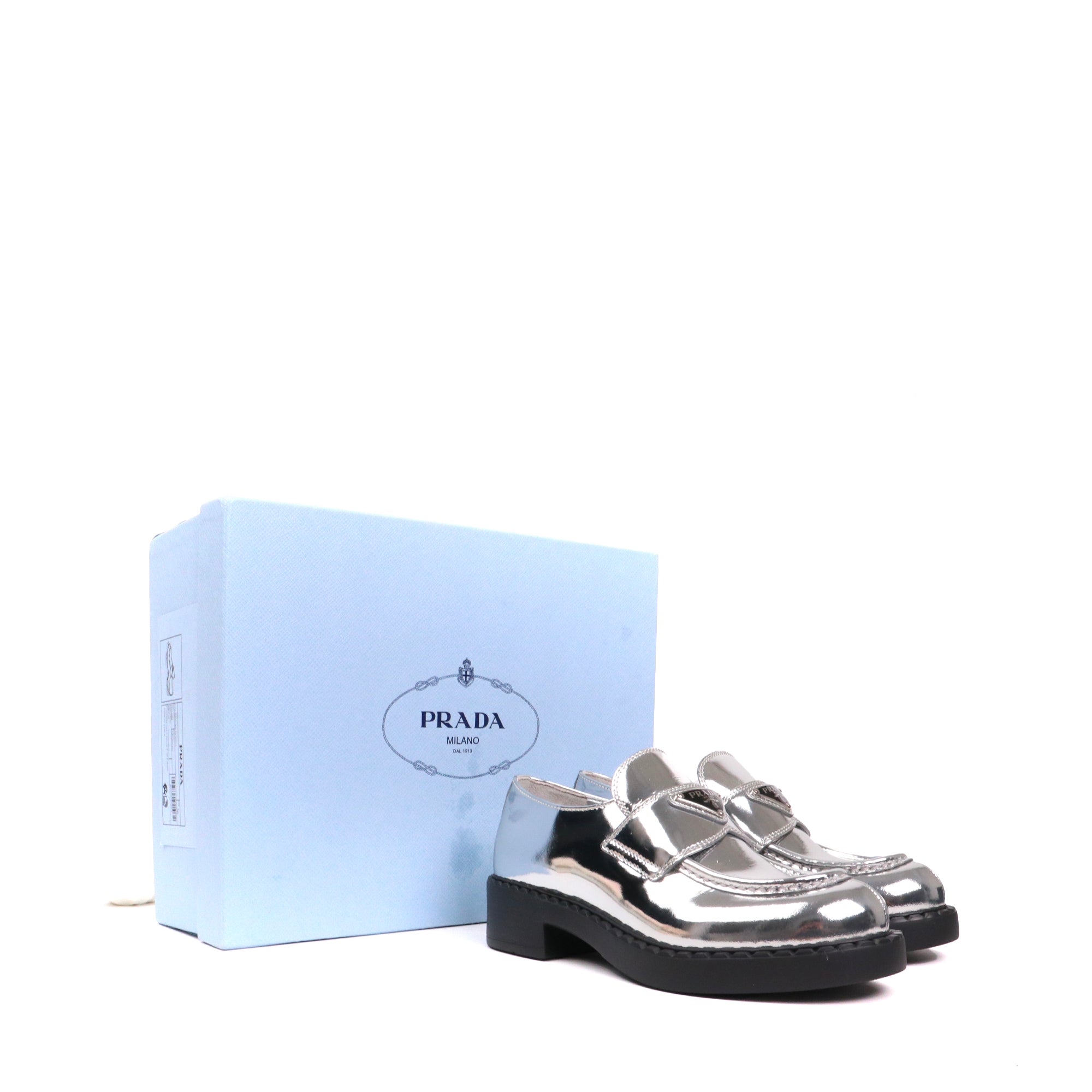 PRADA - Mocassins Prada Chocolate en cuir argenté (T36)