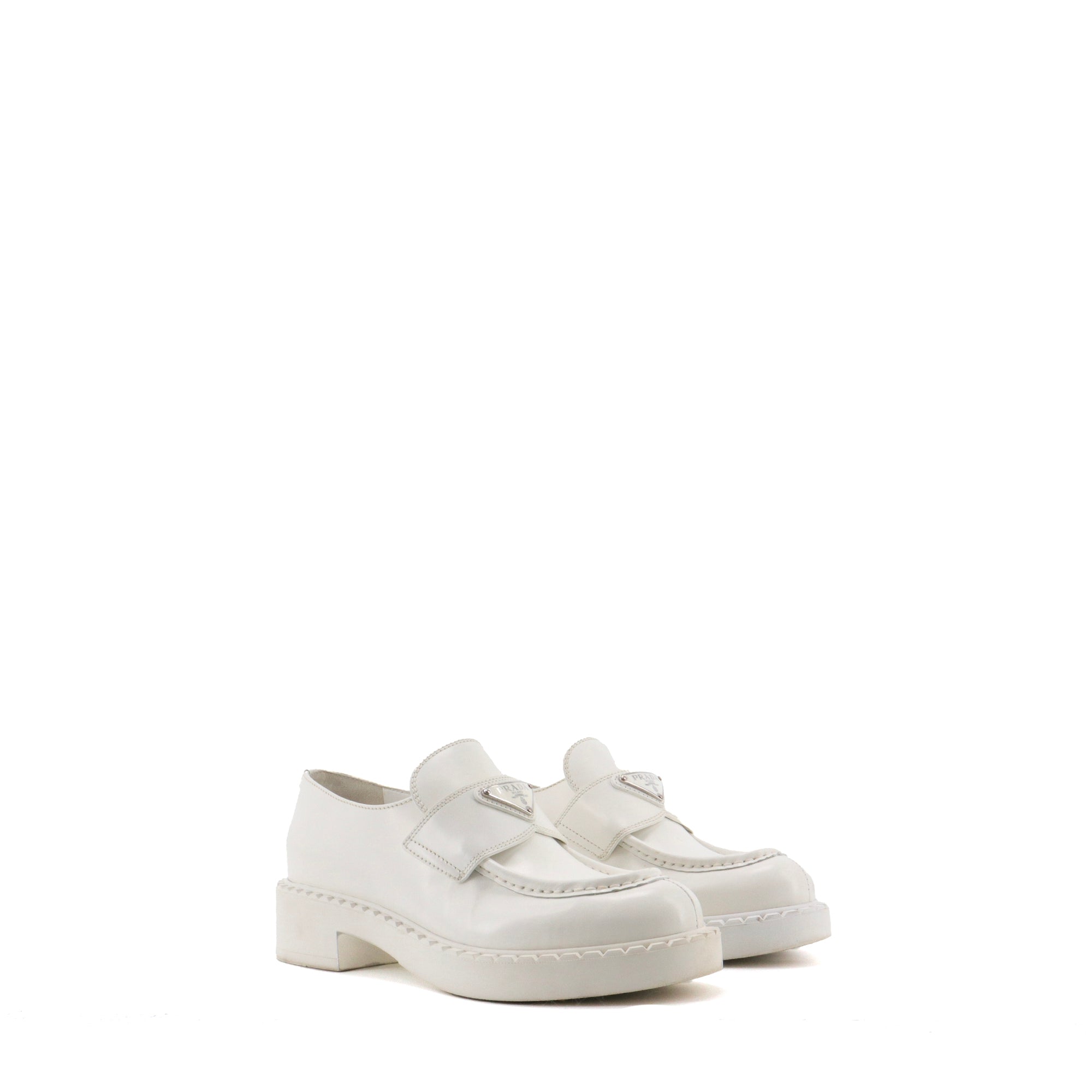 PRADA - Mocassins Chocolate Prada en cuir brossé blanc (T36.5)