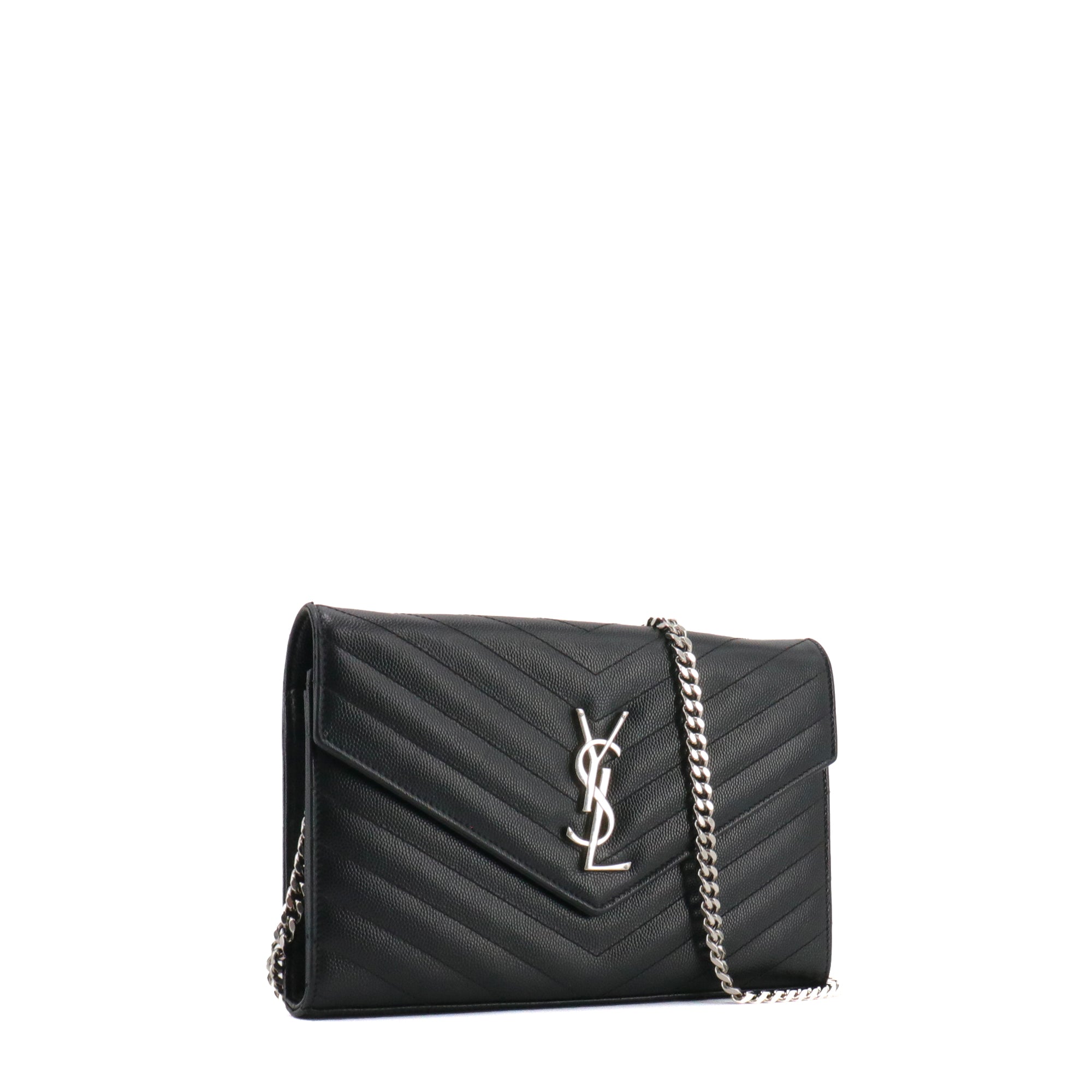 SAINT LAURENT - Wallet On Chain Cassandre Saint Laurent en cuir grainé noir