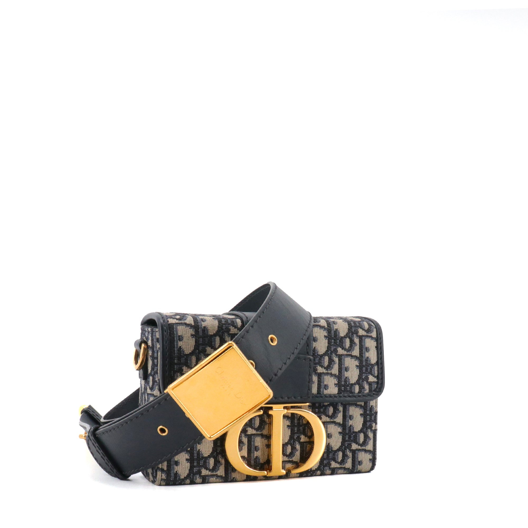 DIOR - Sac à bandoulière 30 Montaigne Box Dior en toile et cuir bleu marine