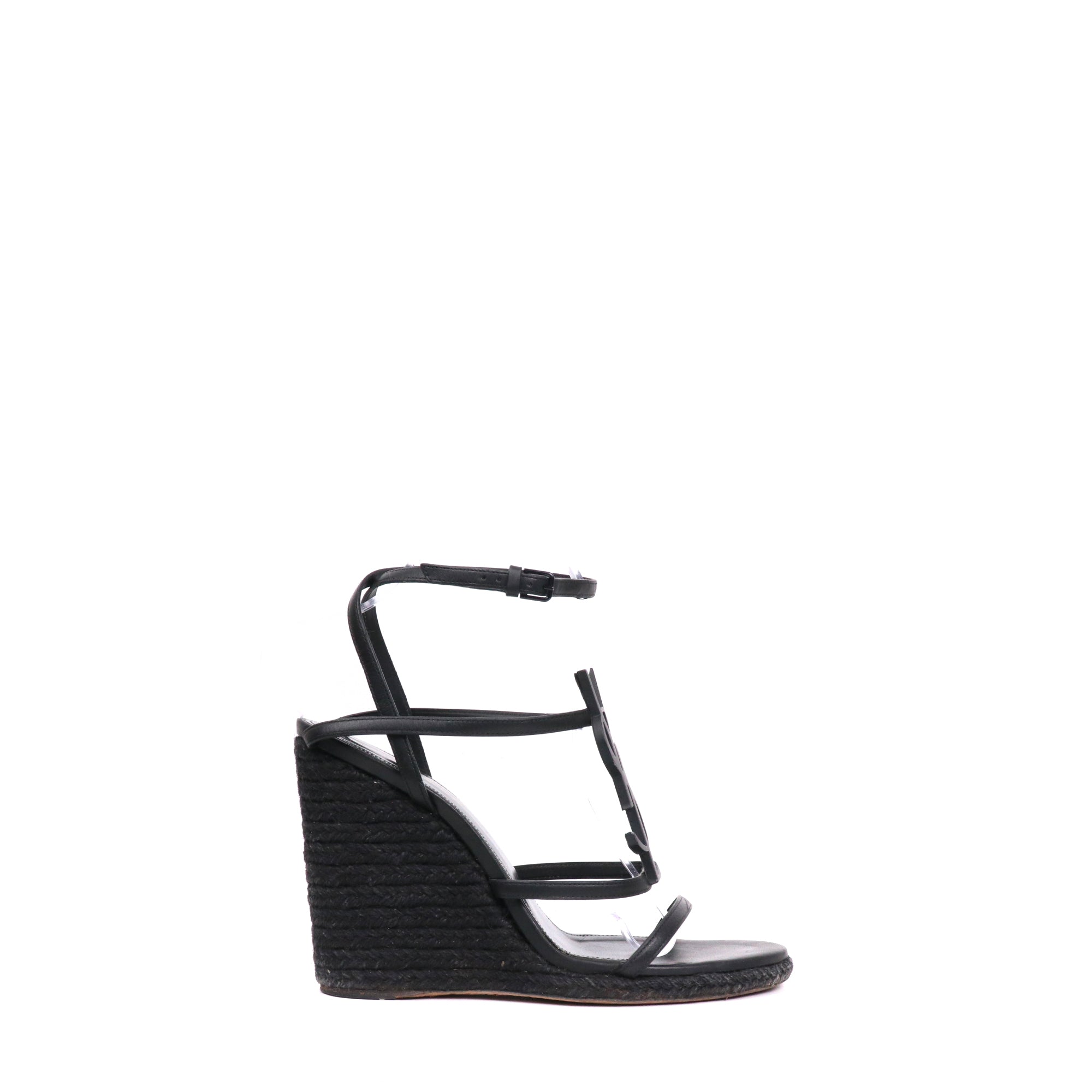 SAINT LAURENT - Espadrilles à talon compensés Cassandra Saint Laurent en cuir noir (T39)